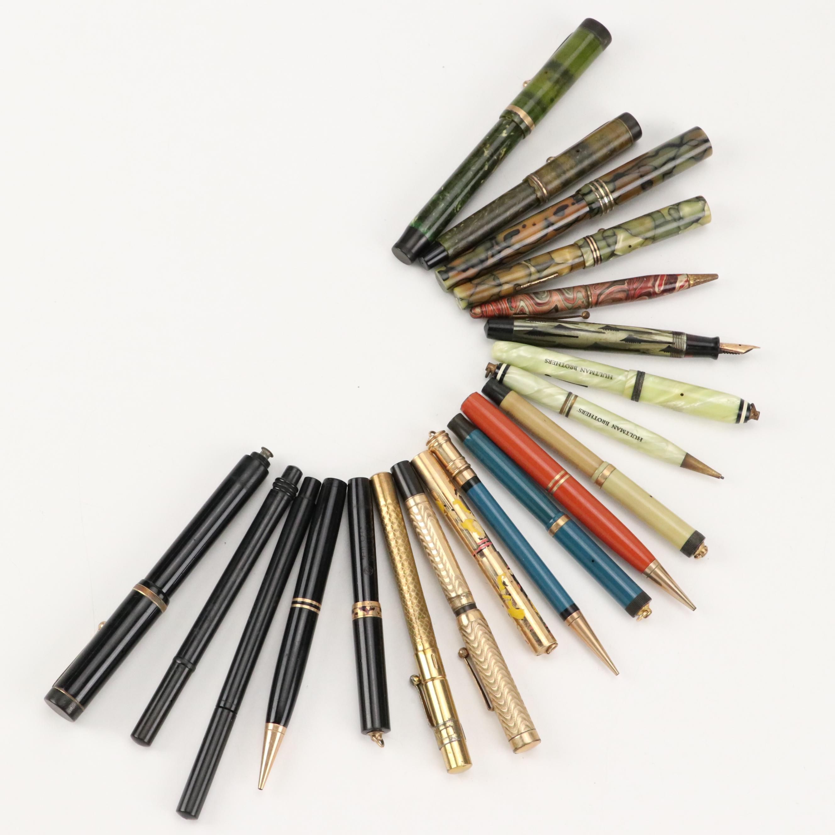 Parker, Sheaffer, Mabie Todd Fountain Pens with Mechanical Pencils