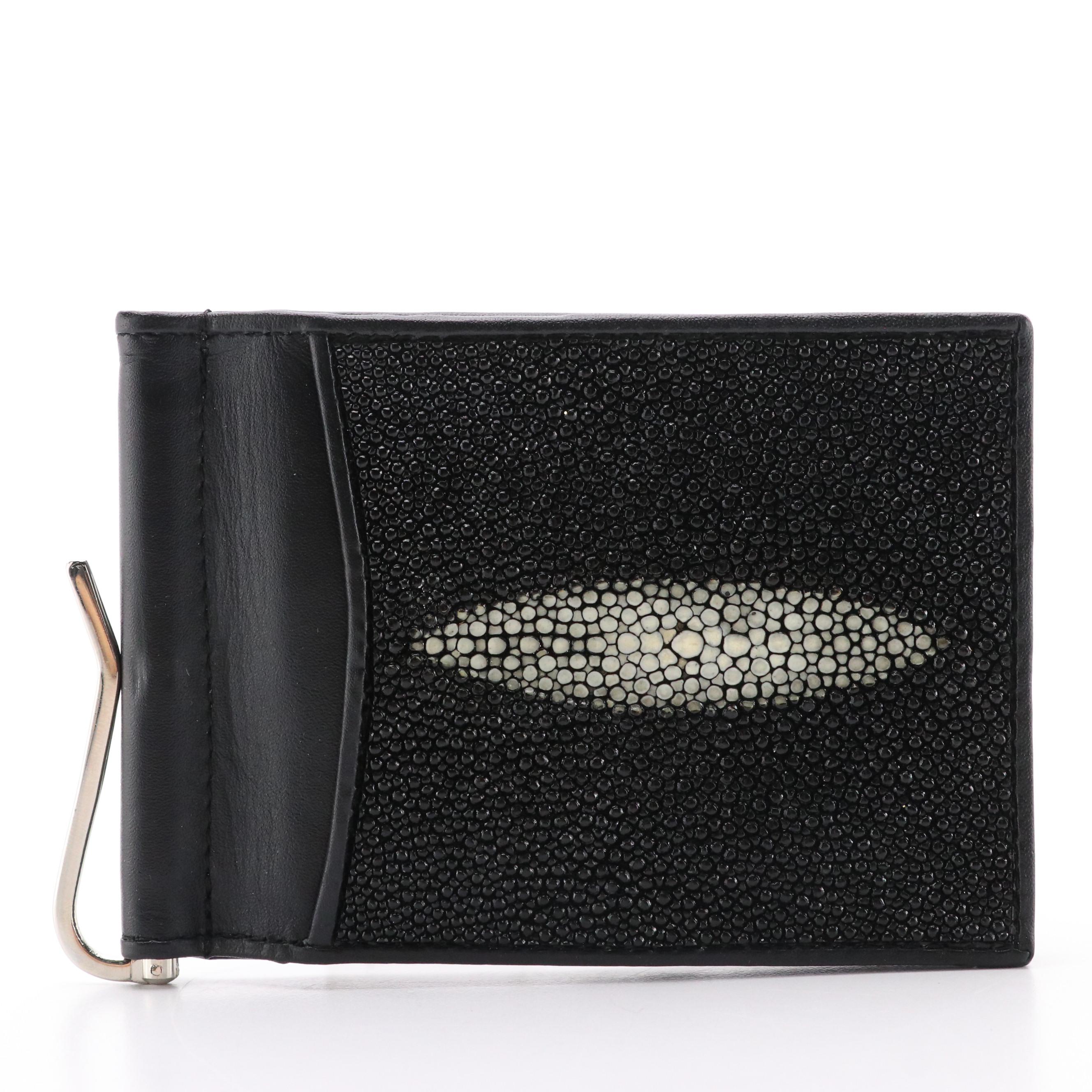 Croton Classic Diamond Stingray Skin Bifold Card Wallet in Box