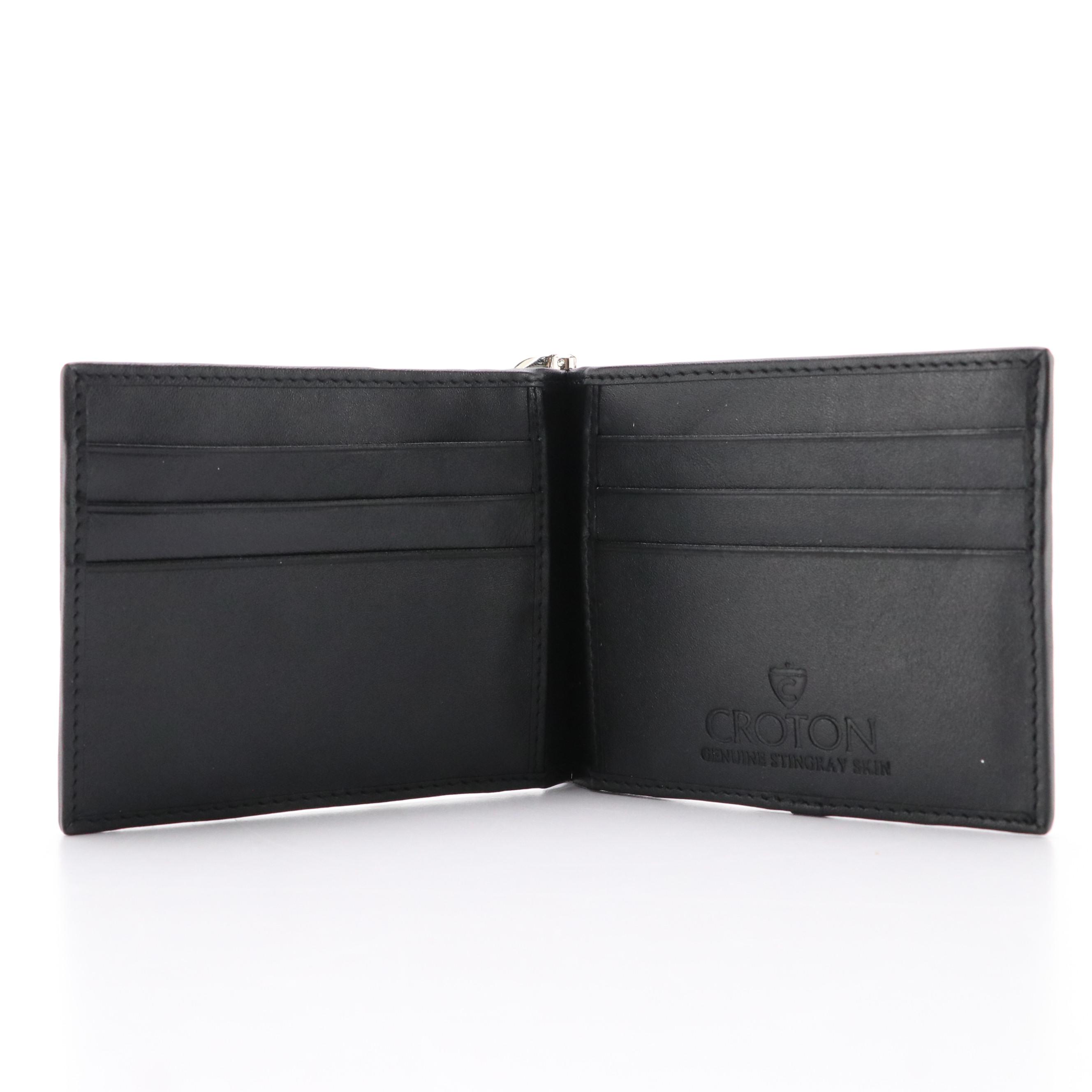 Croton Classic Diamond Stingray Skin Bifold Card Wallet in Box