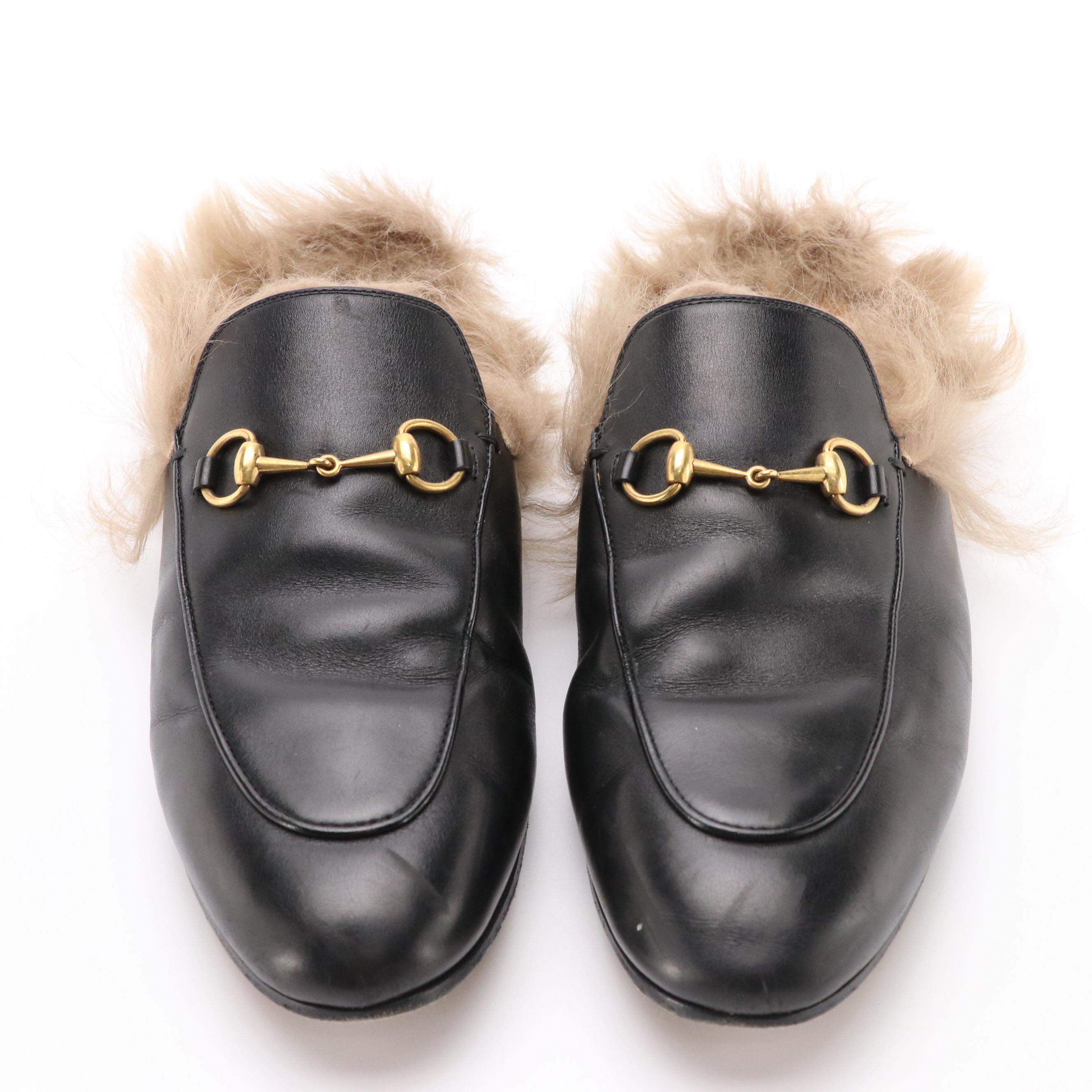 Gucci Leather/Lambswool Horsebit Re-Edition Princetown Slide Slippers with Box