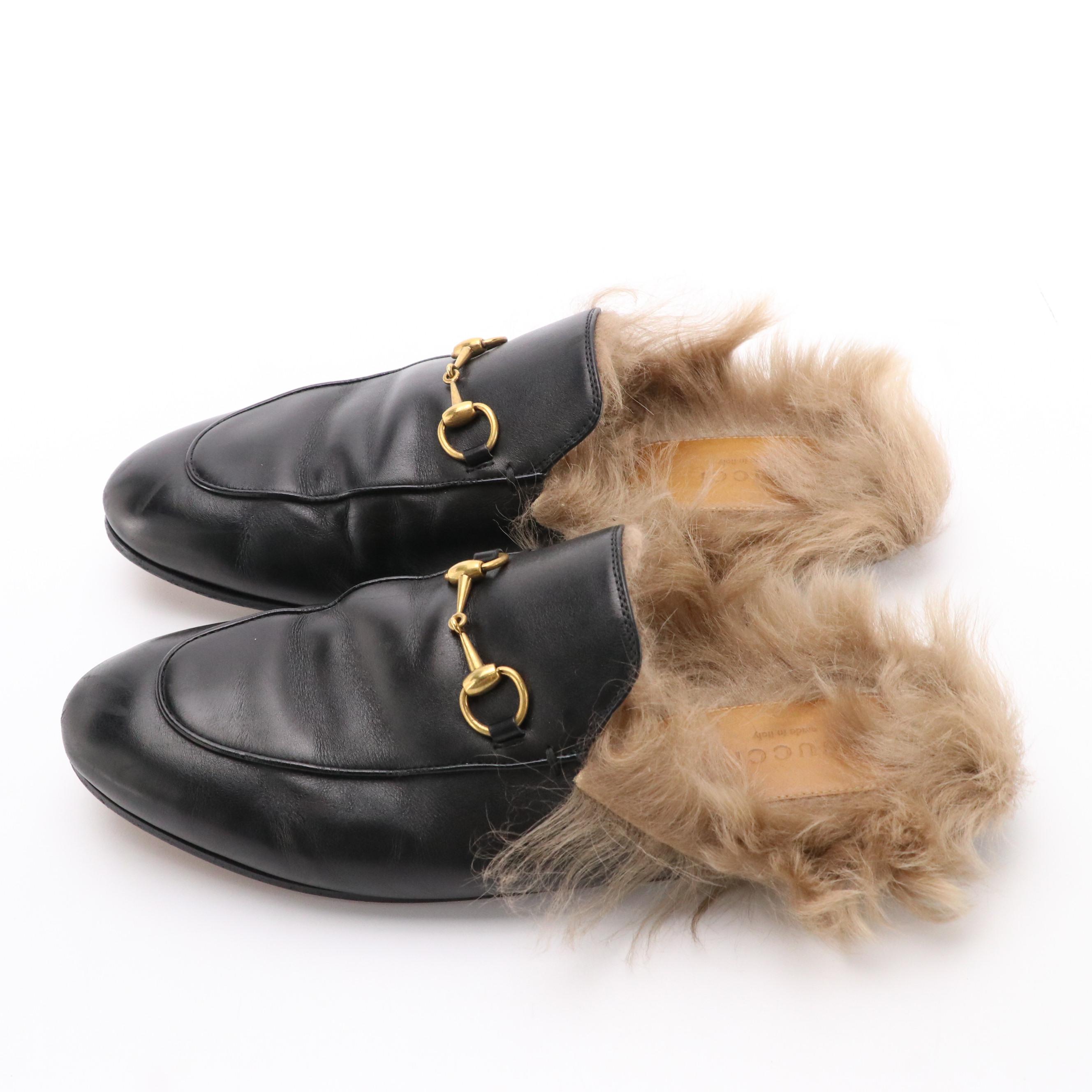 Gucci Leather/Lambswool Horsebit Re-Edition Princetown Slide Slippers with Box