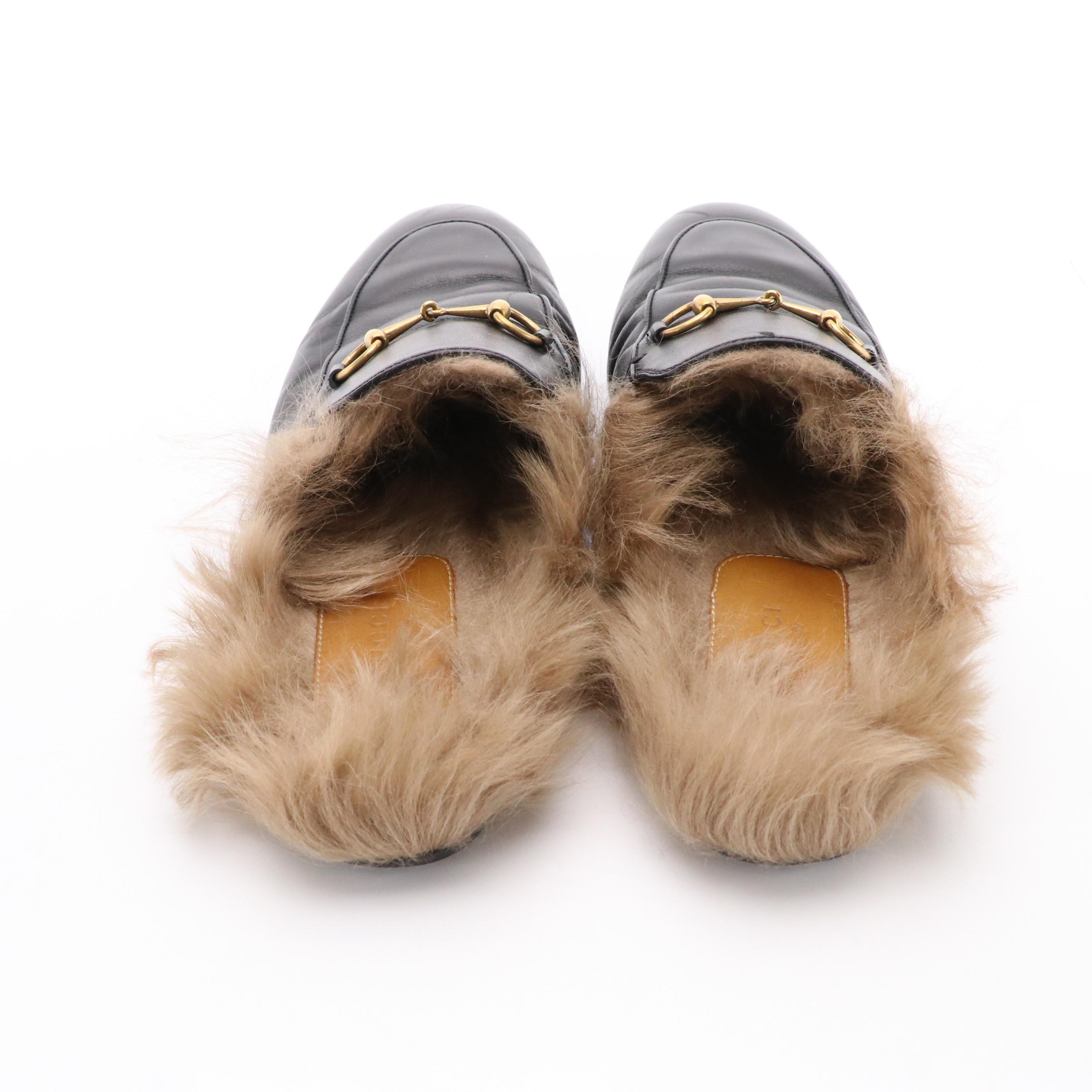 Gucci Leather/Lambswool Horsebit Re-Edition Princetown Slide Slippers with Box