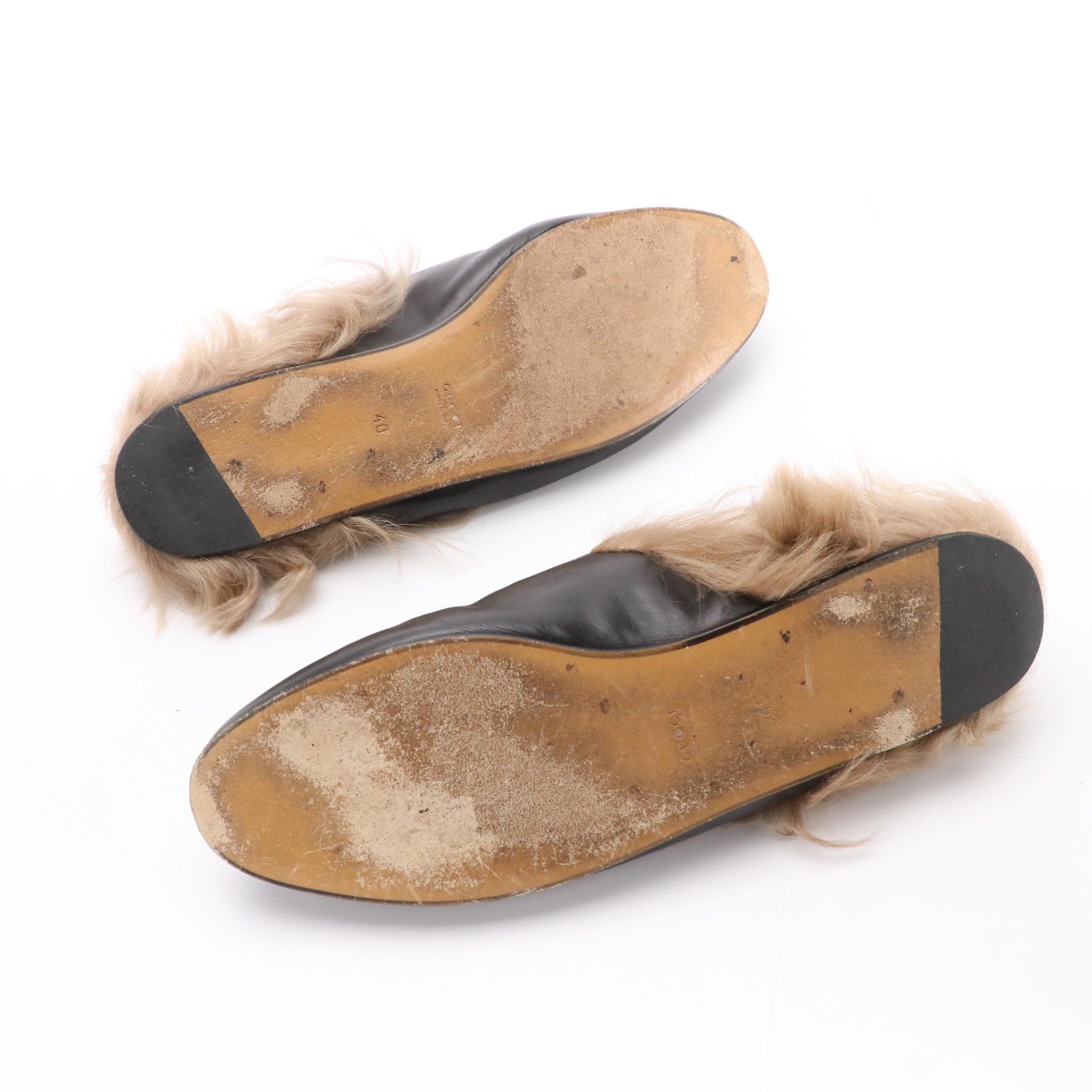 Gucci Leather/Lambswool Horsebit Re-Edition Princetown Slide Slippers with Box