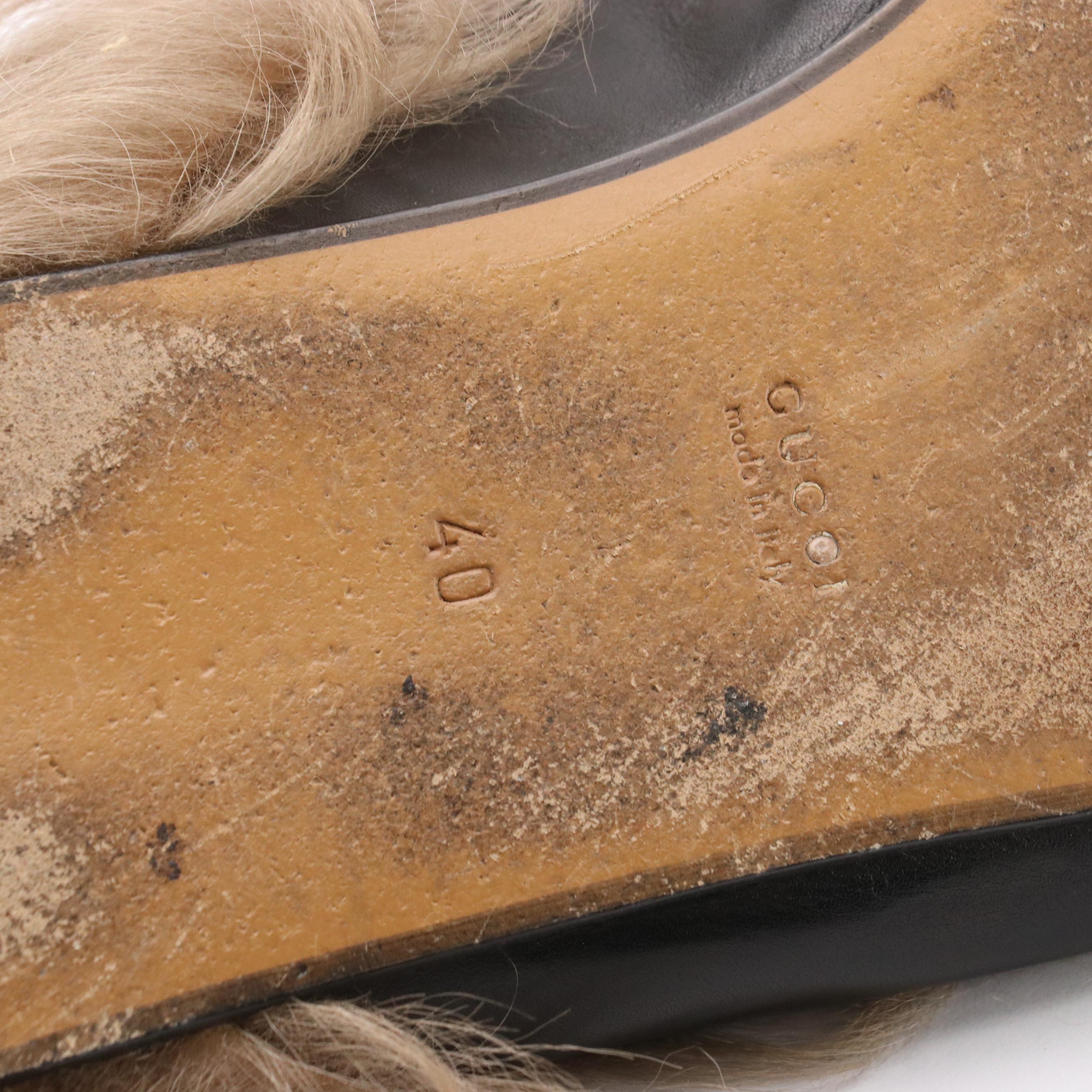 Gucci Leather/Lambswool Horsebit Re-Edition Princetown Slide Slippers with Box