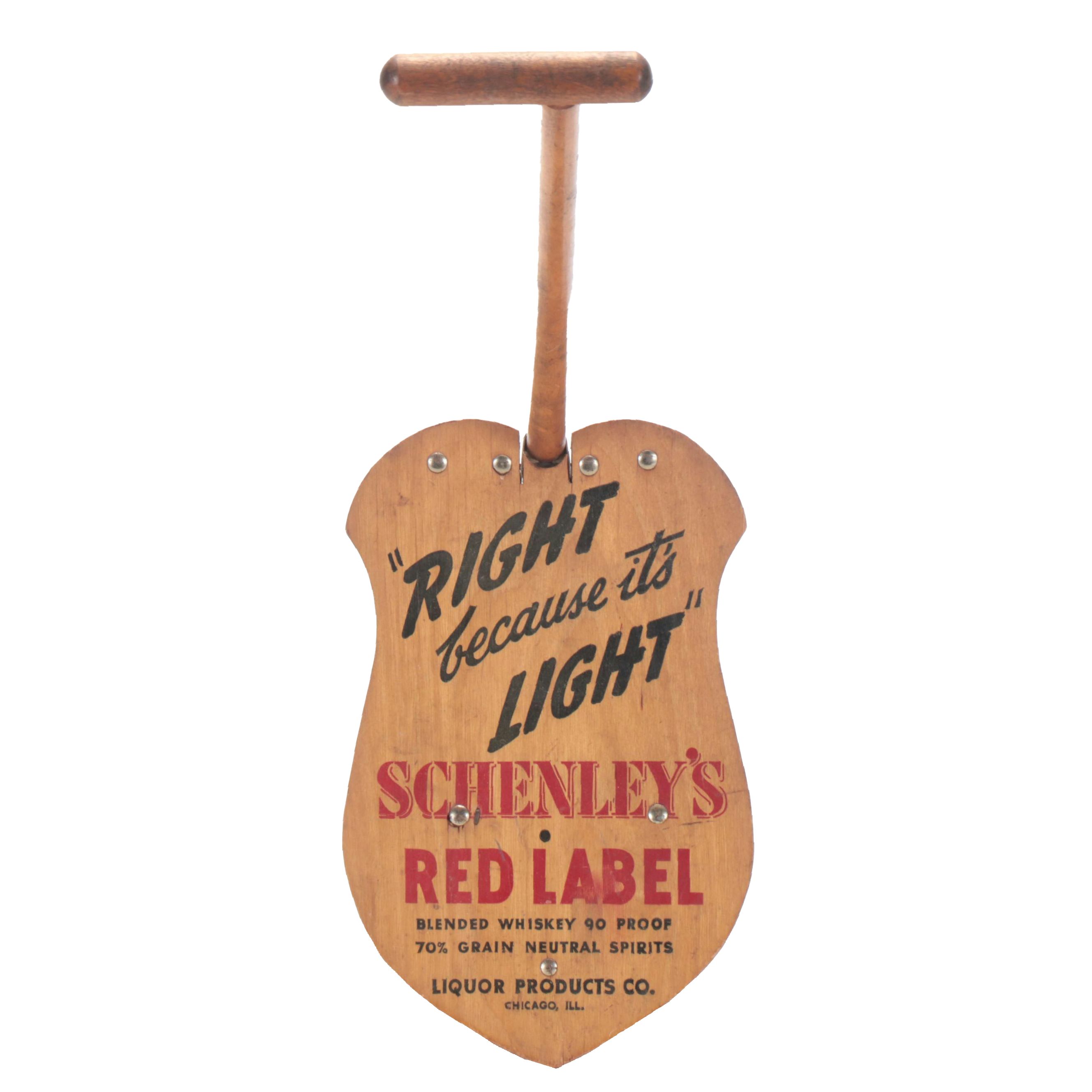 Schenley's Red Label Blended Whiskey Wood Advertising Sign, Mid-20th Century