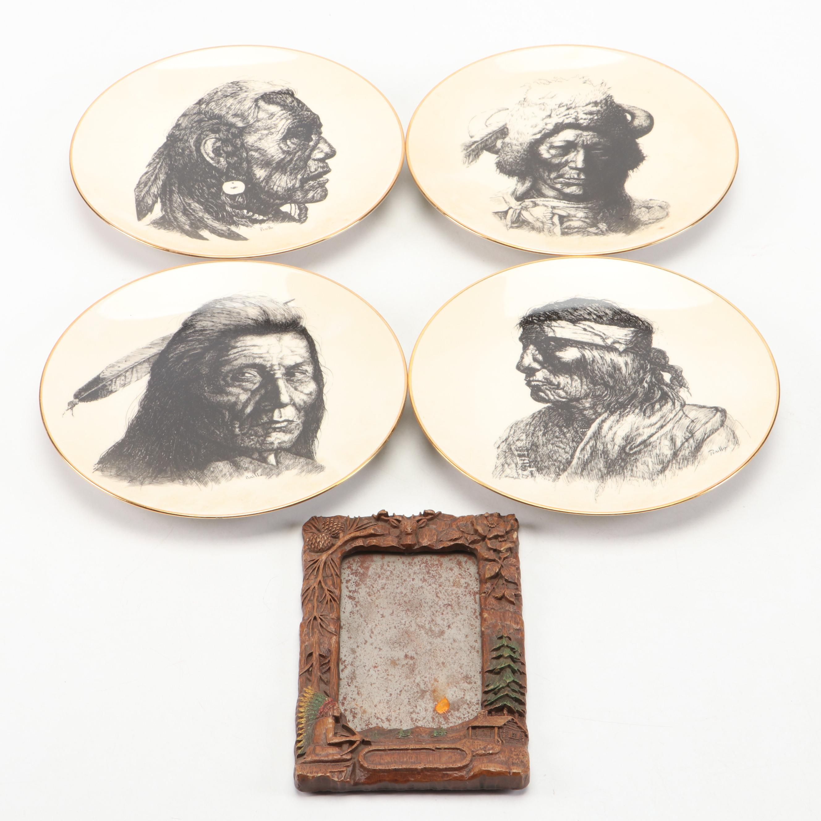 Perillo Indian Nations L/E Collector Plates with Adirondack Style Picture Frame