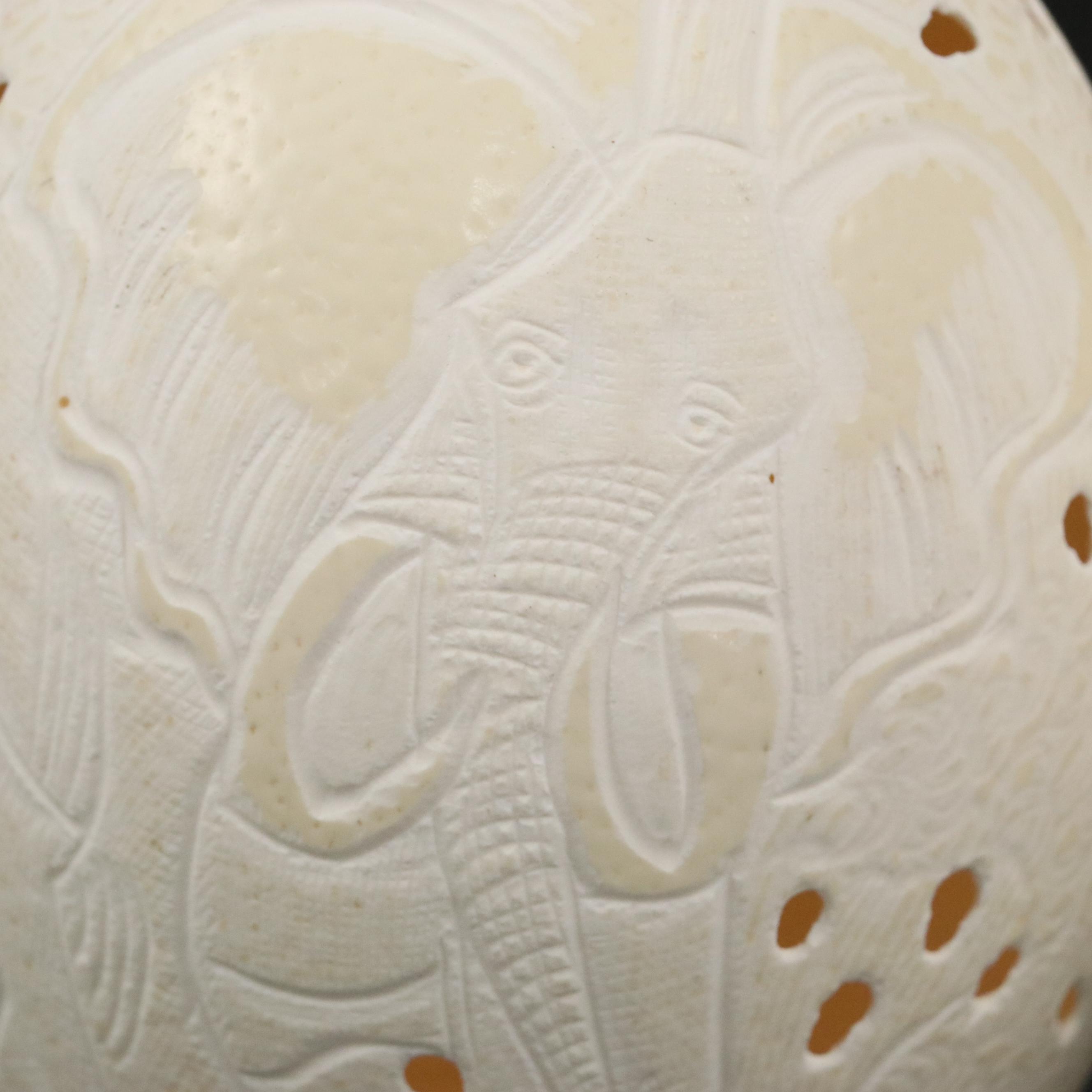 Hand-Carved Ostrich Eggs with Elephant Motif