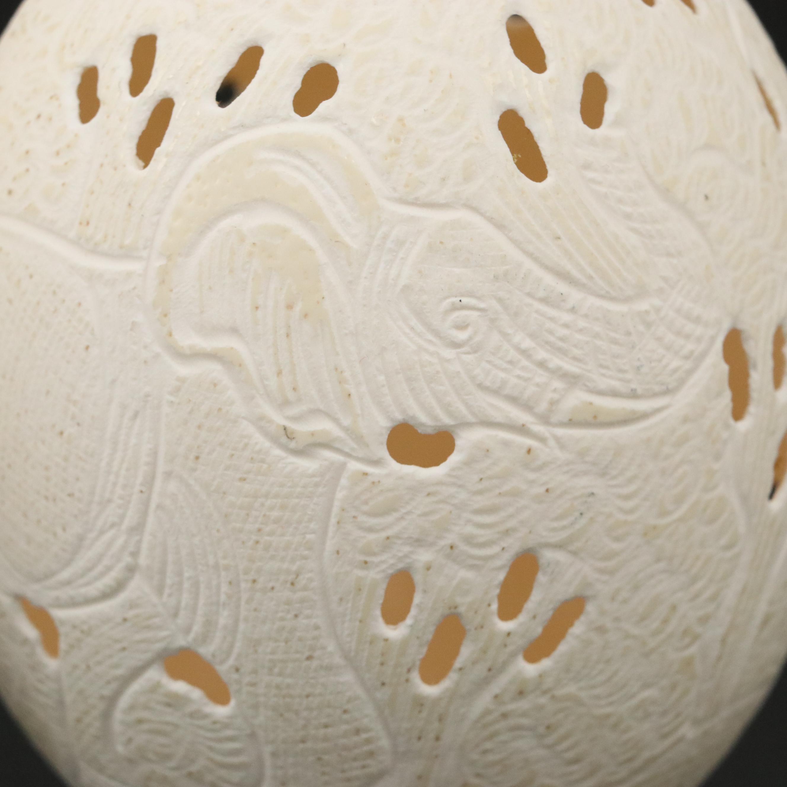 Hand-Carved Ostrich Eggs with Elephant Motif