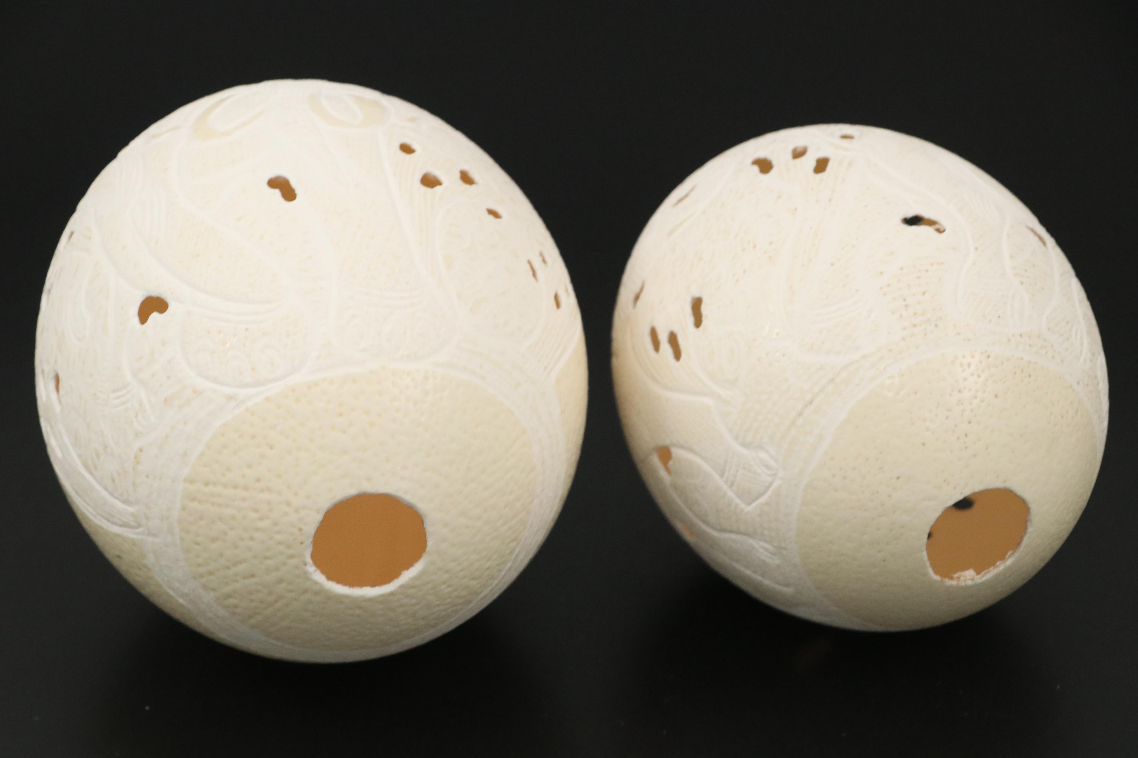 Hand-Carved Ostrich Eggs with Elephant Motif