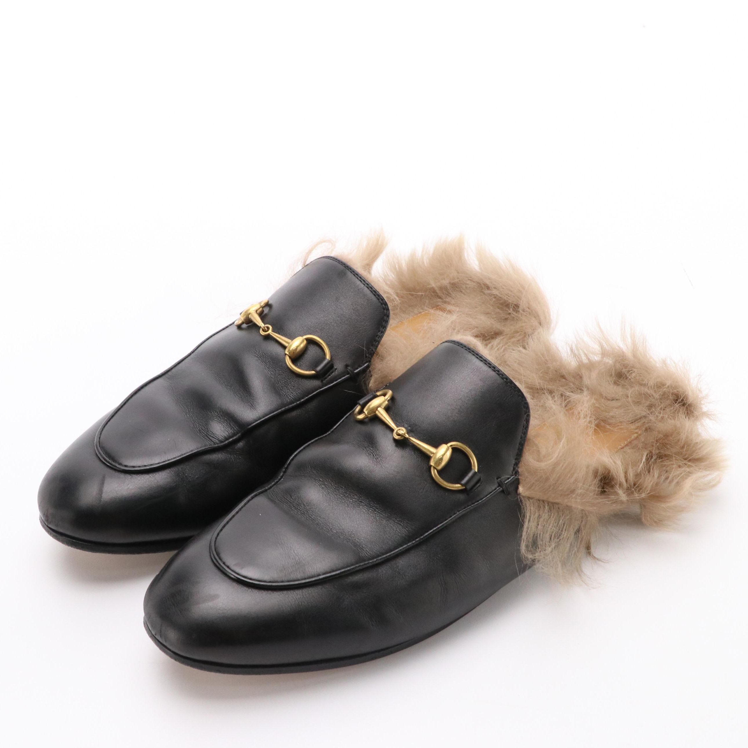 Gucci Leather/Lambswool Horsebit Re-Edition Princetown Slide Slippers with Box