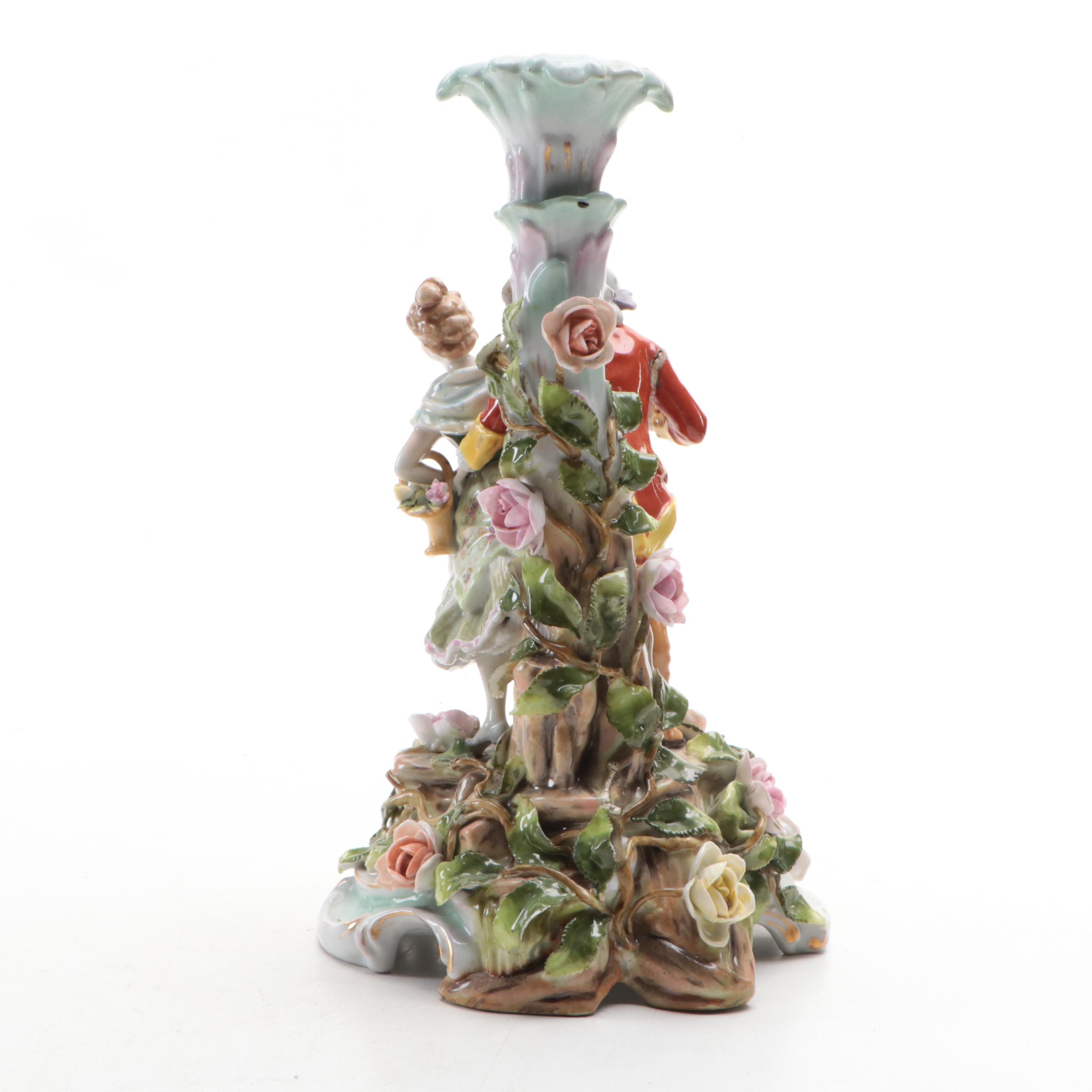 Von Schierholz Porcelain Dresden Style Figural Candlestick, 1907-1927