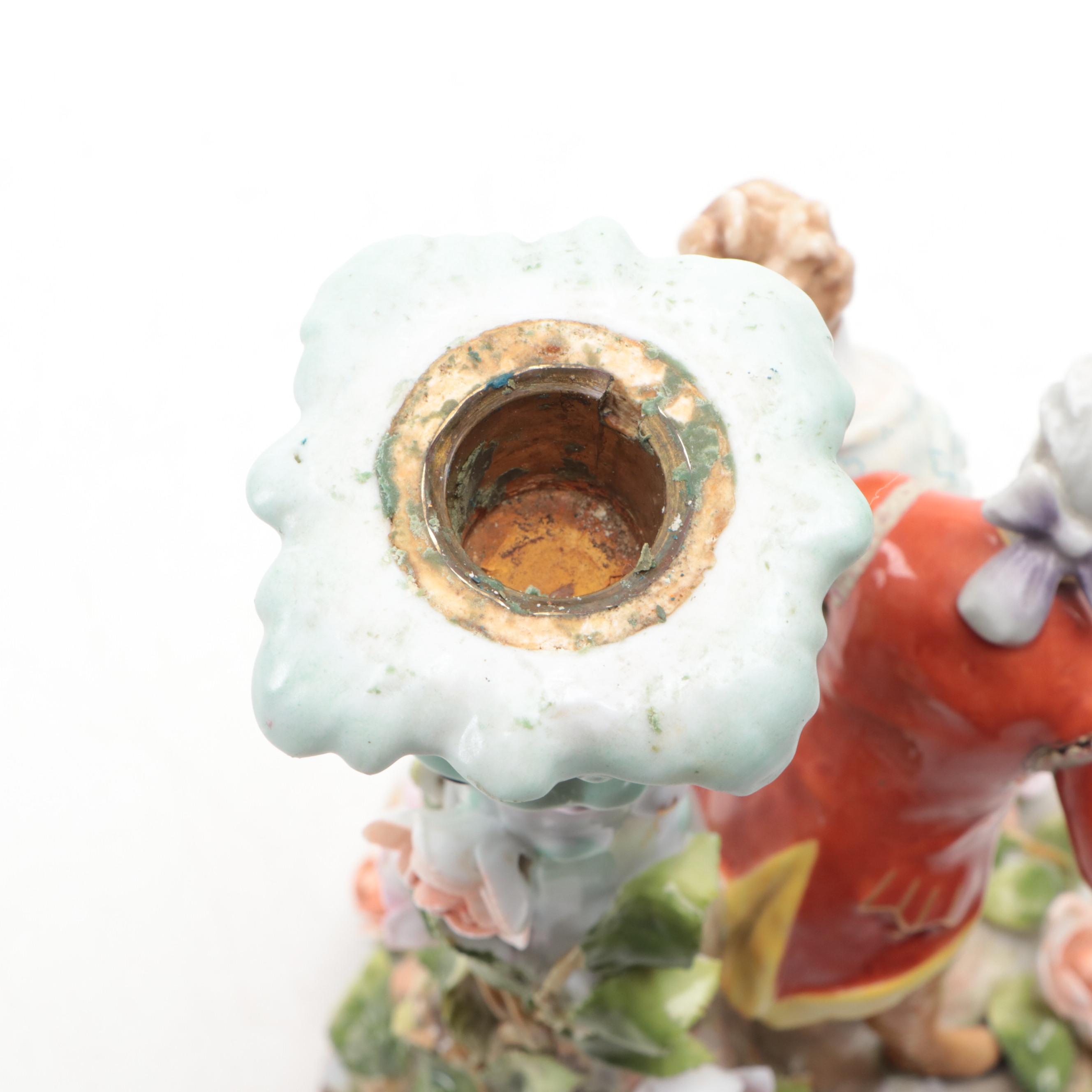 Von Schierholz Porcelain Dresden Style Figural Candlestick, 1907-1927