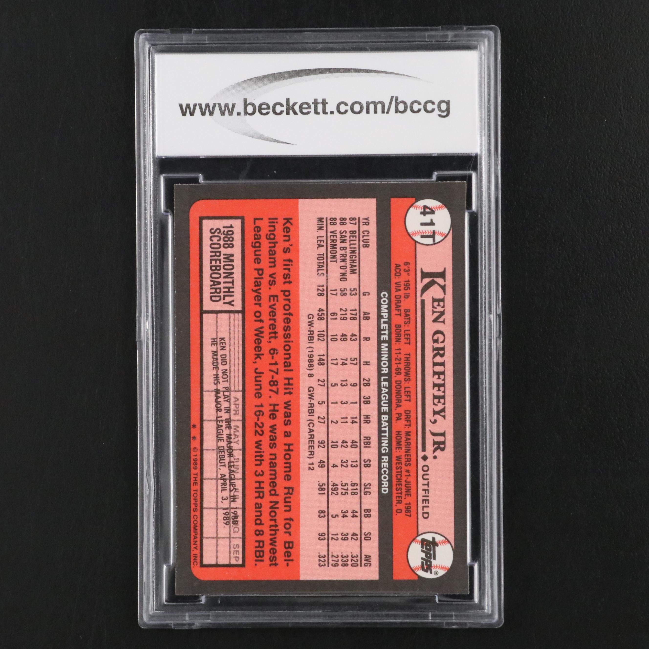 1989 Topps Ken Griffey, Jr. Rookie Card #41T Graded BCCG 10