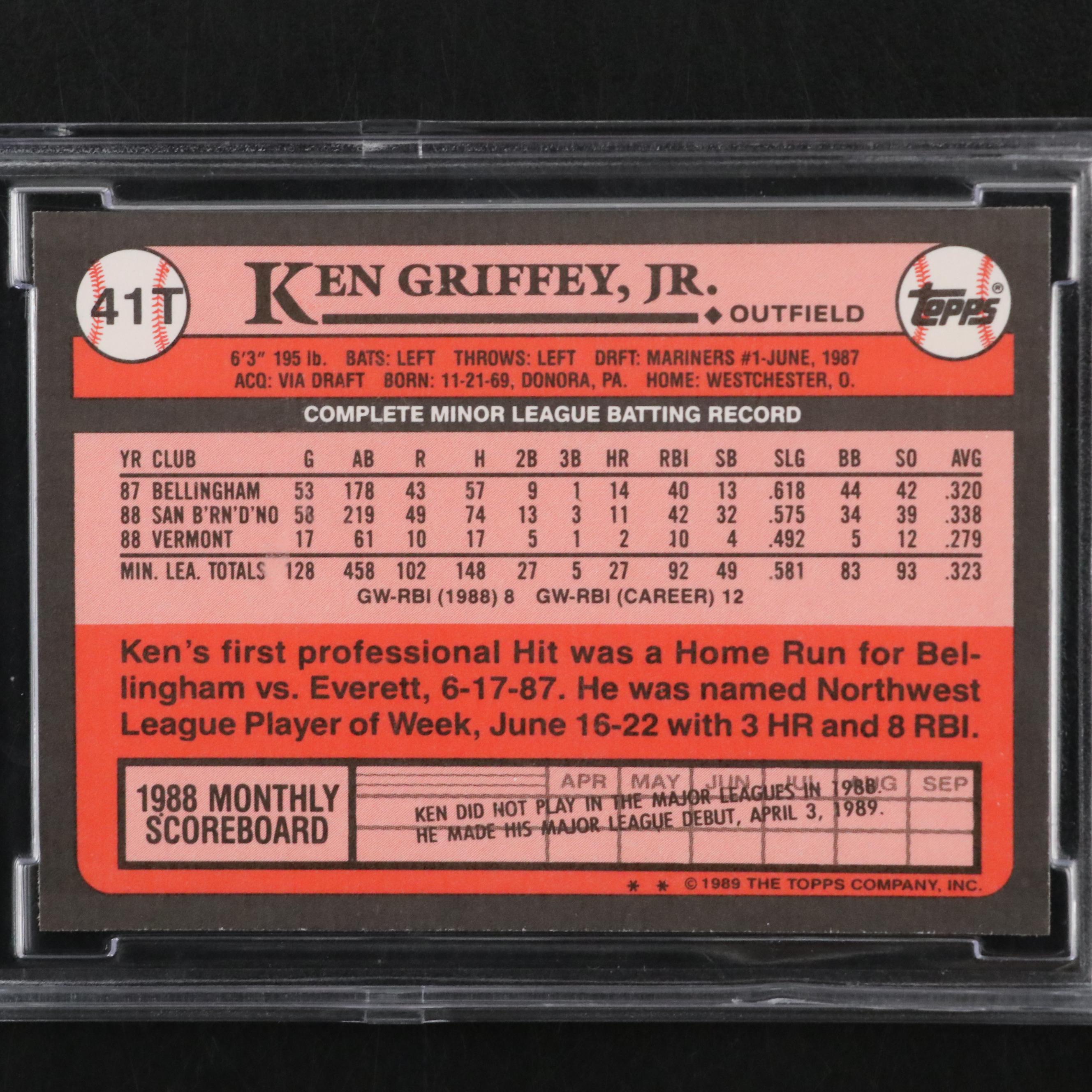 1989 Topps Ken Griffey, Jr. Rookie Card #41T Graded BCCG 10