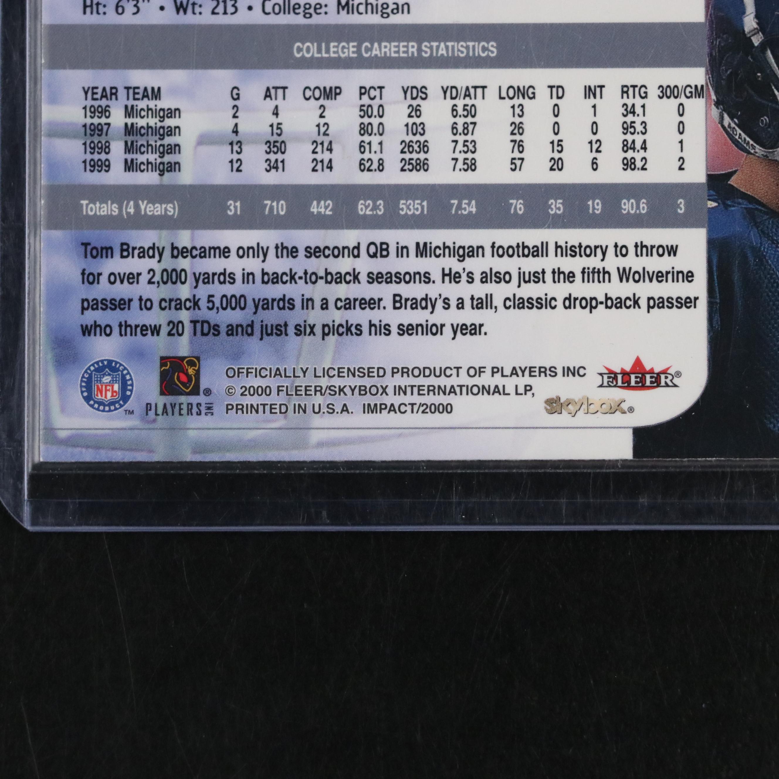 2000 Skybox Impact Tom Brady Rookie Football Card #27 New England Patriots