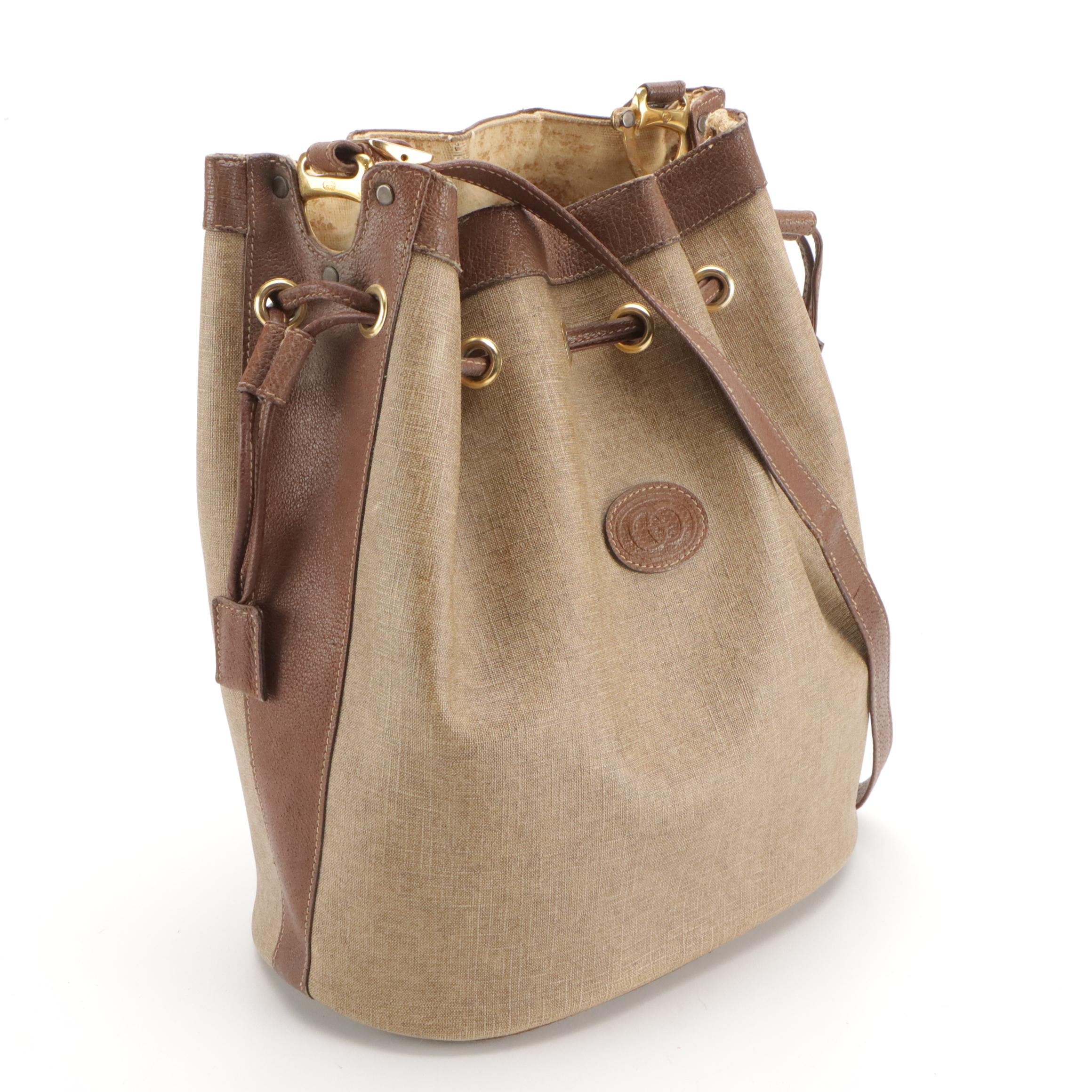 Gucci Accessory Collection Vintage Coated Canvas & Leather Drawstring Bucket Bag