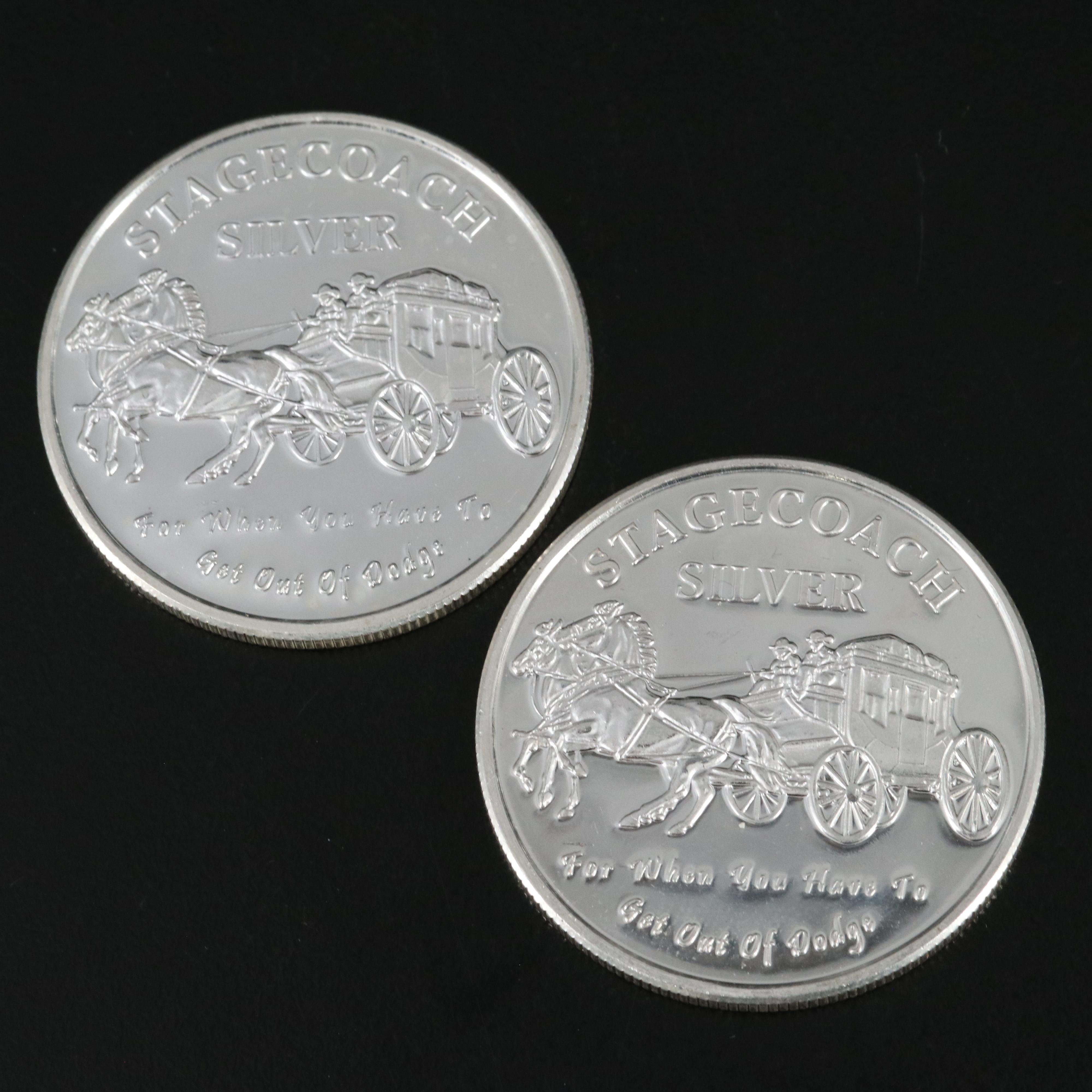 Eleven "Stagecoach Silver" Fine Silver One-Ounce Rounds