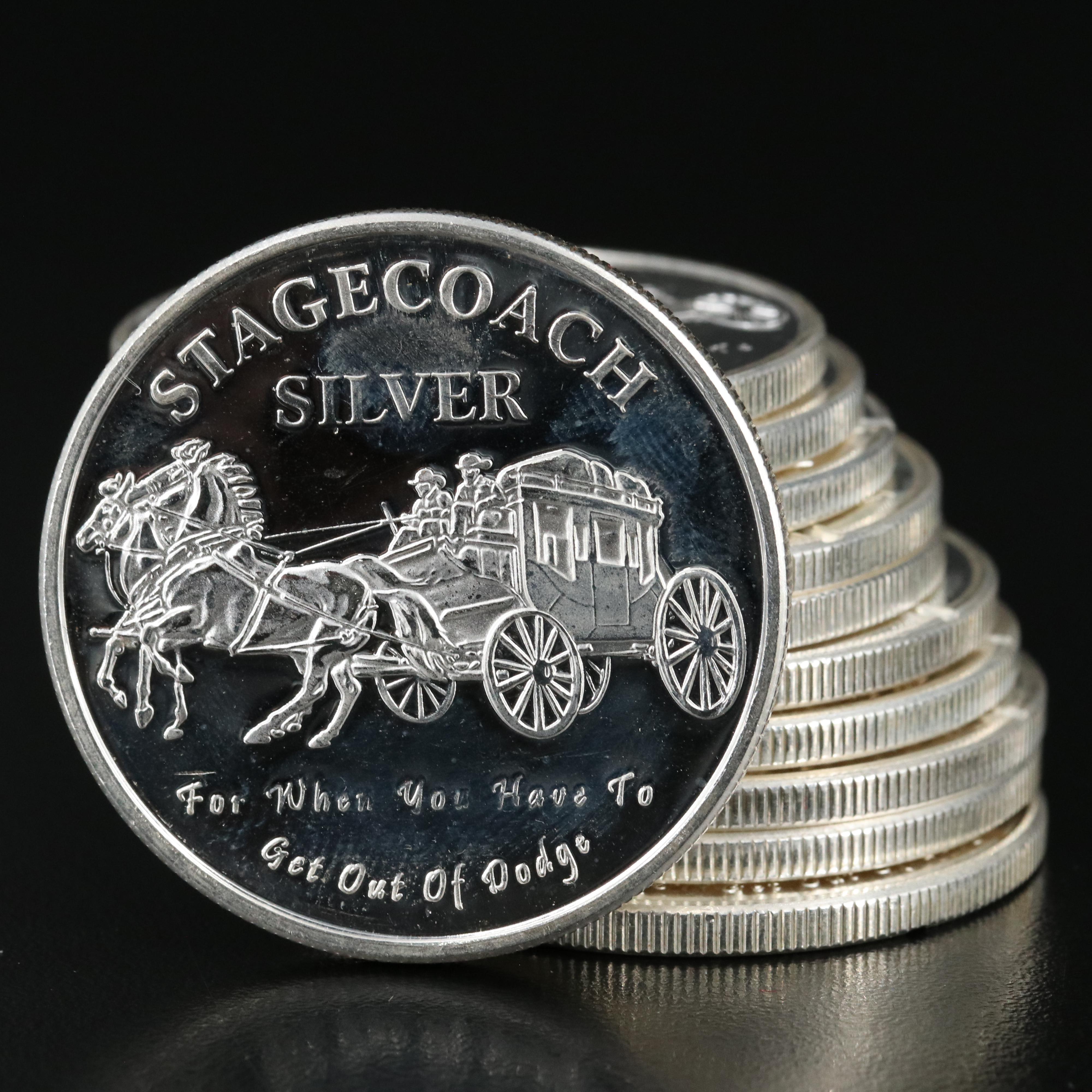 Eleven "Stagecoach Silver" Fine Silver One-Ounce Rounds