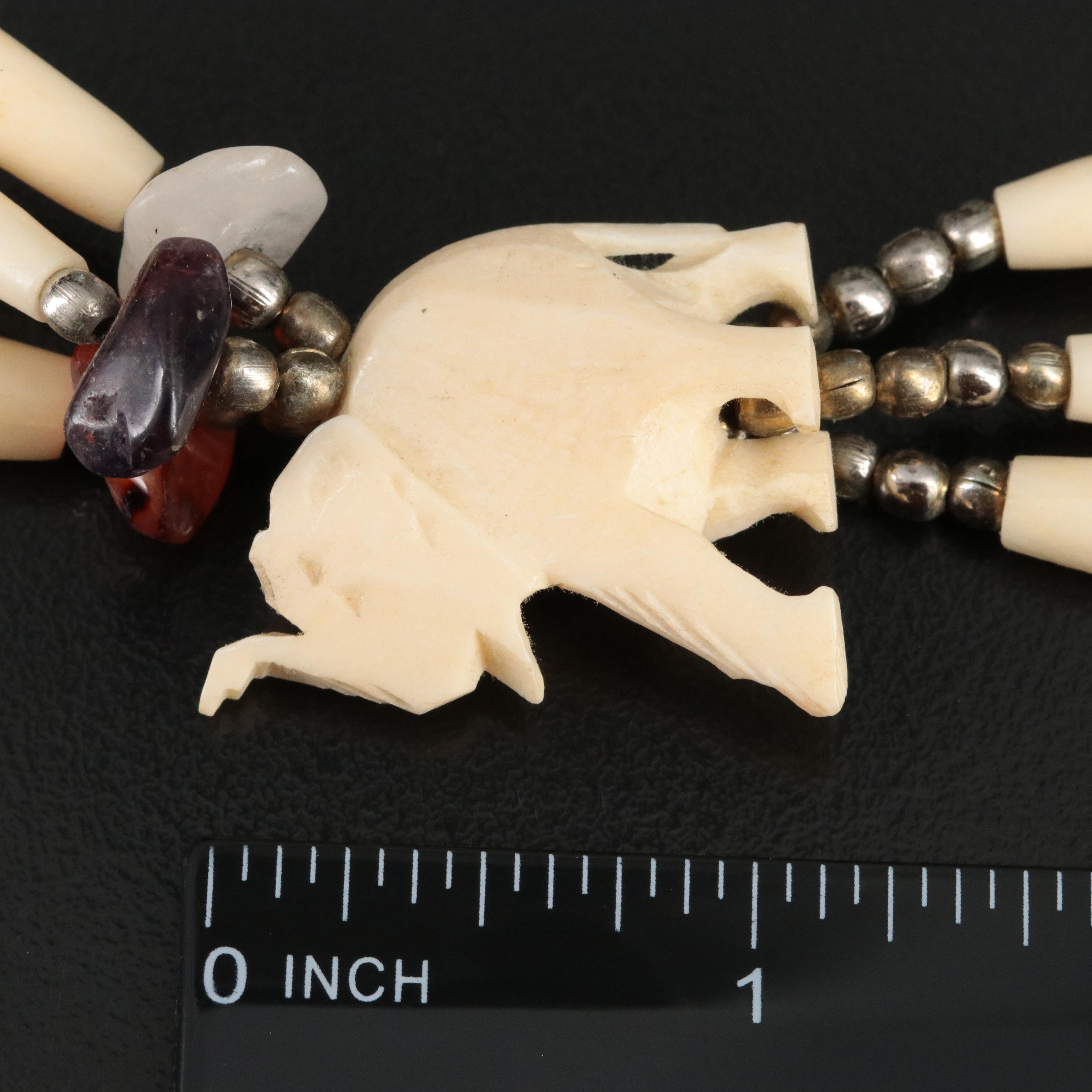 Lucky Elephant Necklace with Bone, Sard and Aventurine