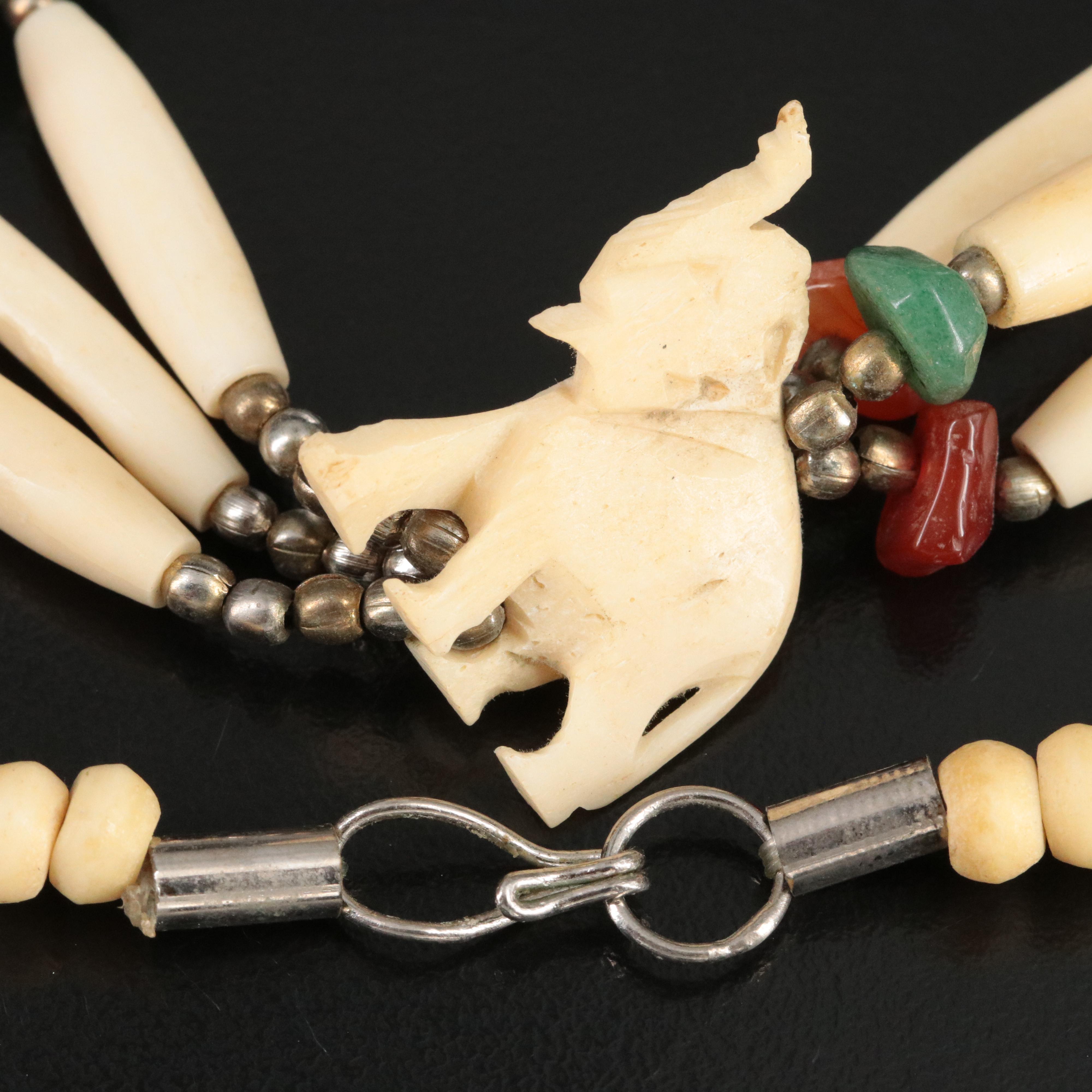 Lucky Elephant Necklace with Bone, Sard and Aventurine