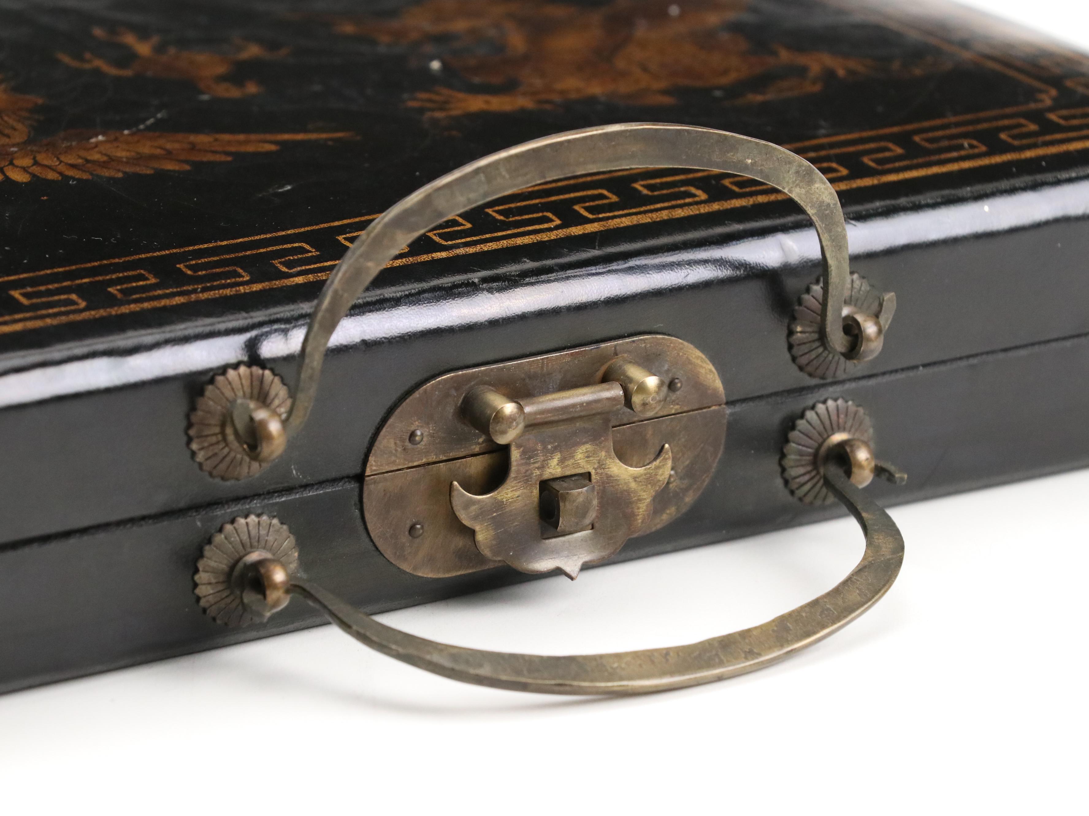 Chinese Plastic Mahjong Set in Dragon Motif Case