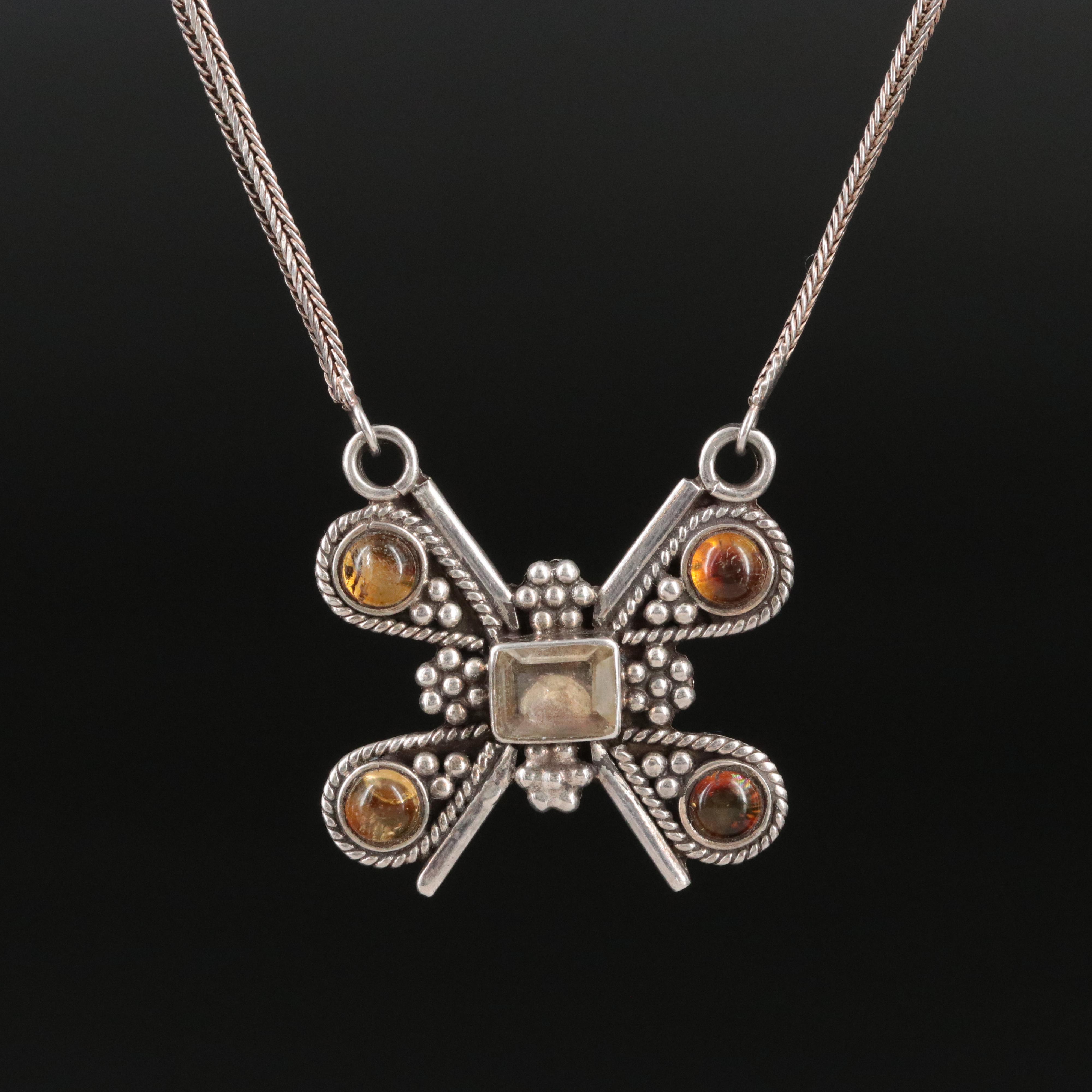 Sterling Prasiolite and Citrine Necklace