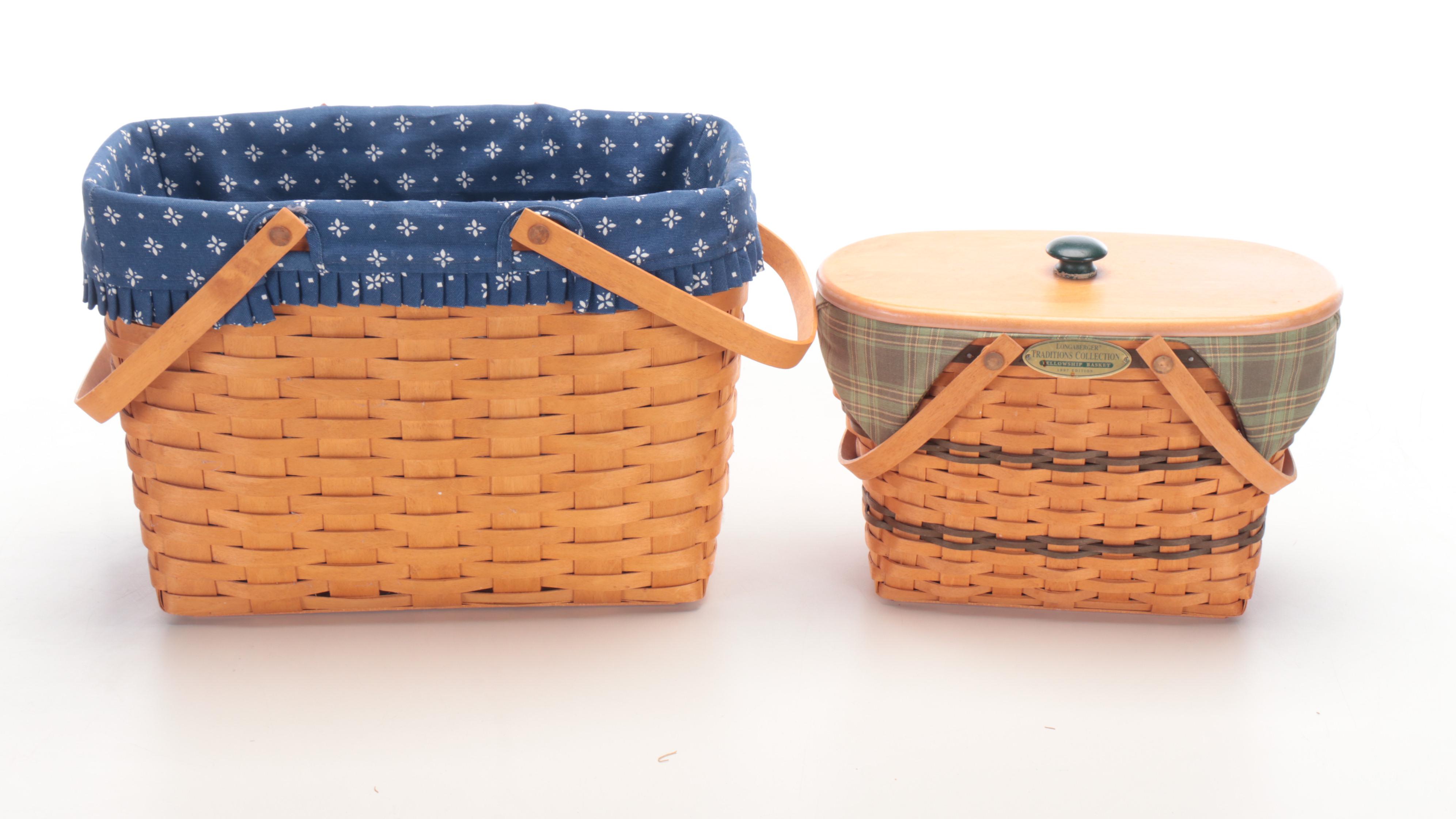 Longaberger Basket Collection with Fabric Liners and Acrylic Inserts, 1990s