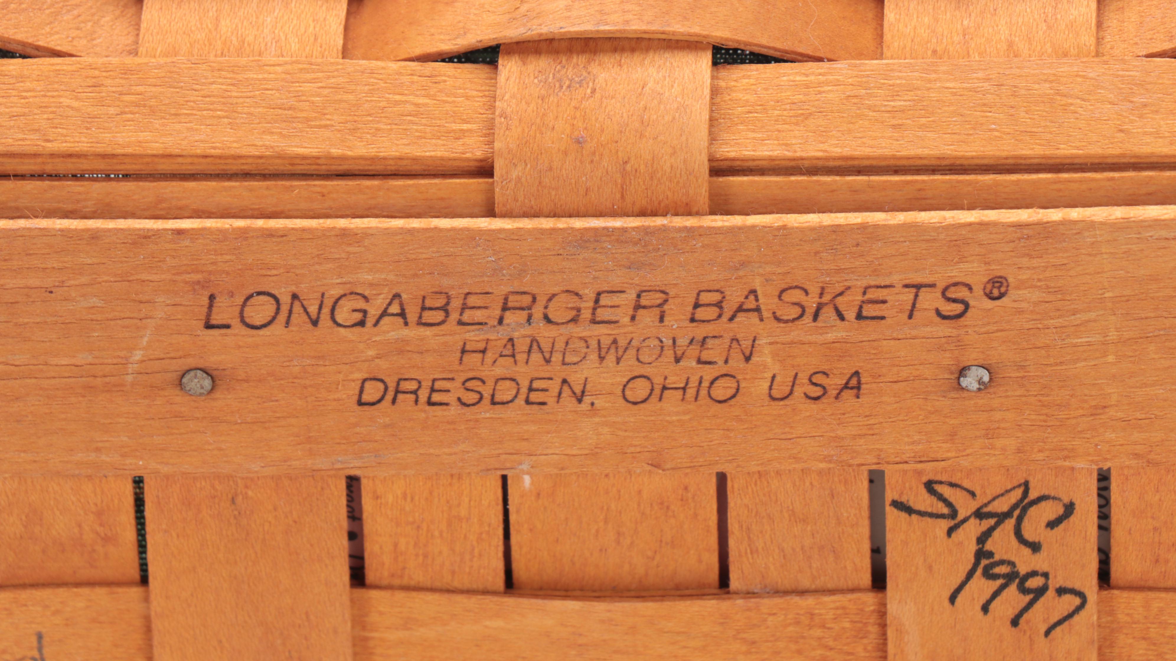 Longaberger Basket Collection with Fabric Liners and Acrylic Inserts, 1990s