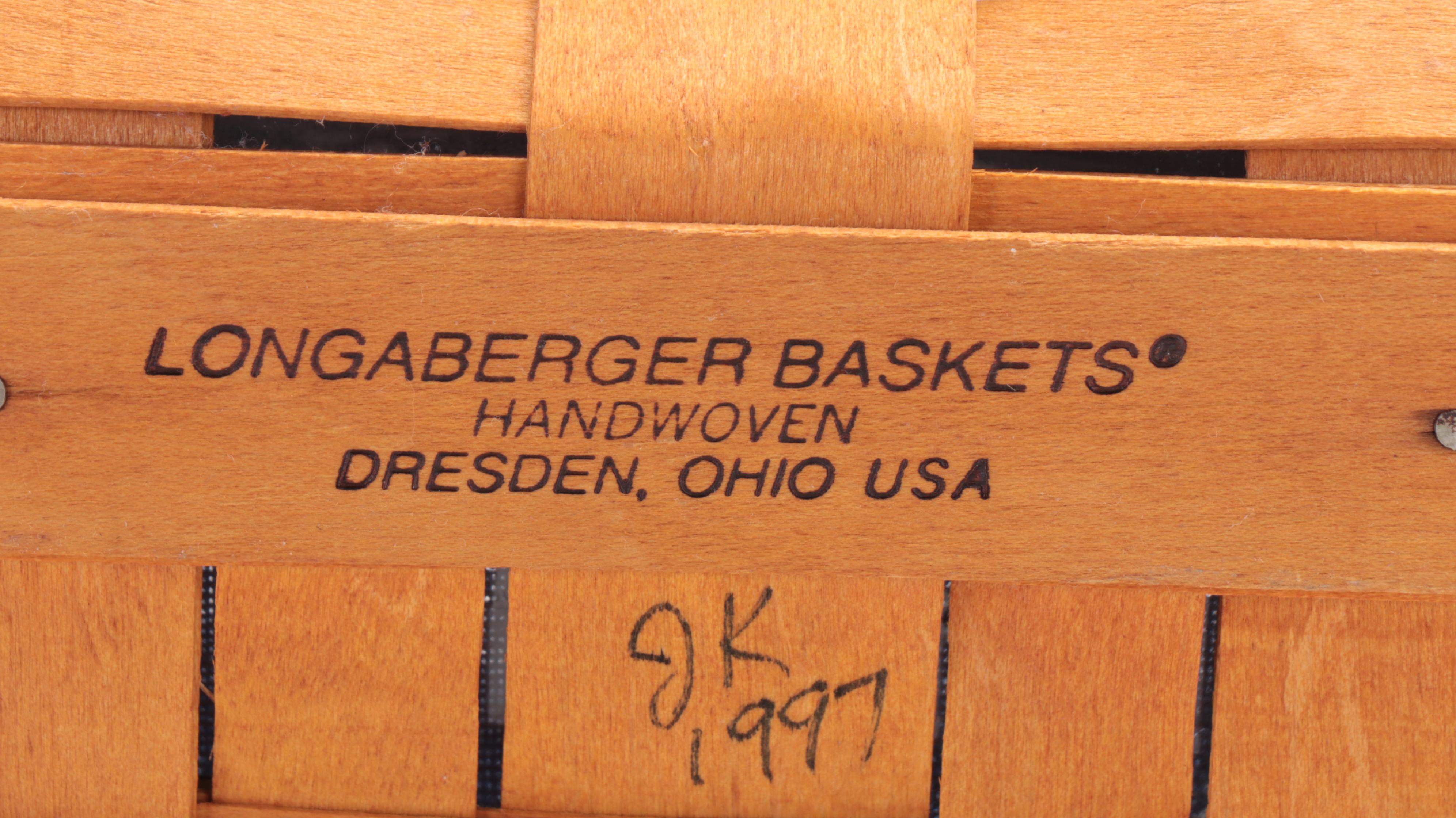 Longaberger Basket Collection with Fabric Liners and Acrylic Inserts, 1990s