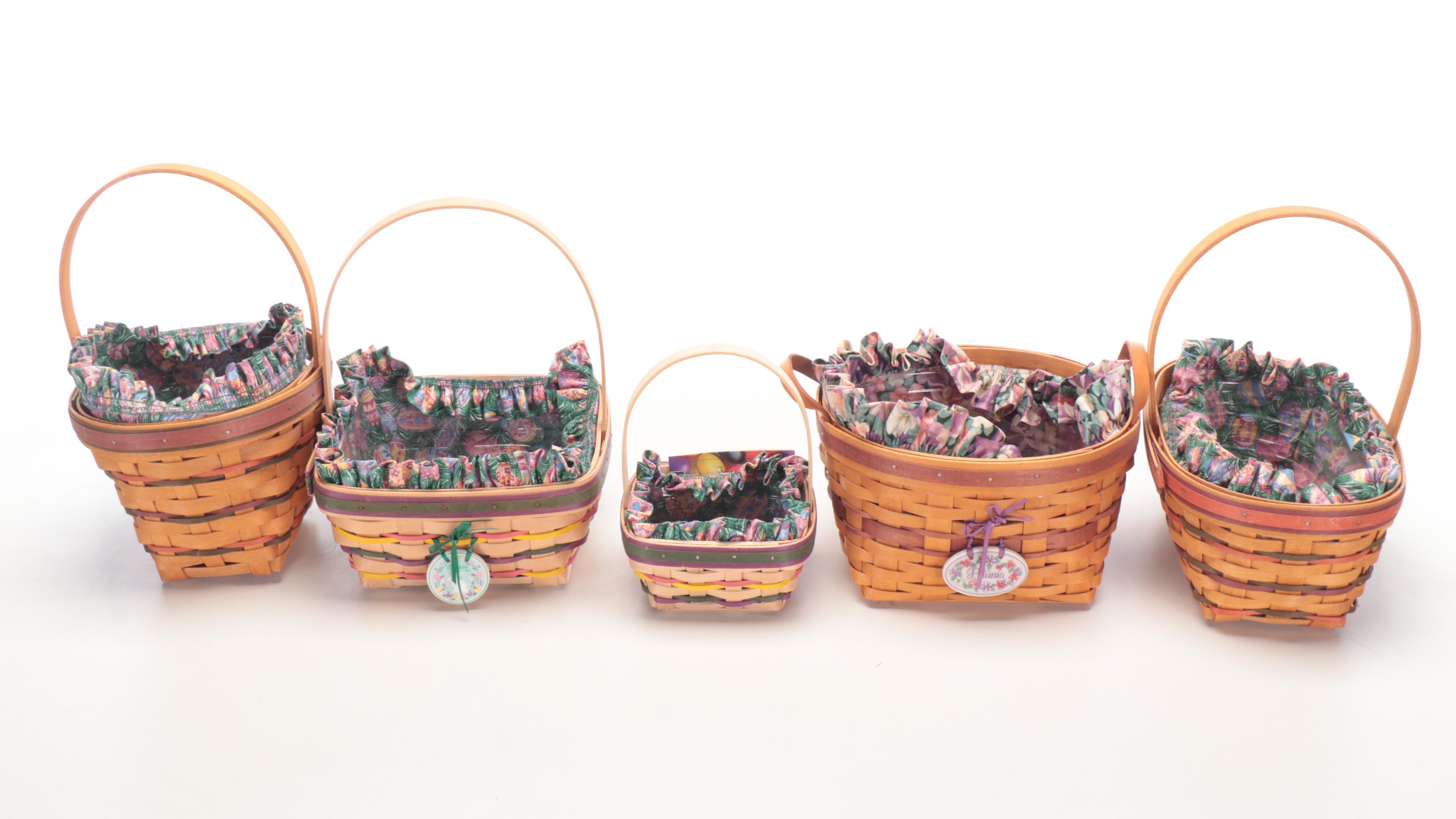 Longaberger Basket Collection with Fabric Liners and Acrylic Inserts, 1990s