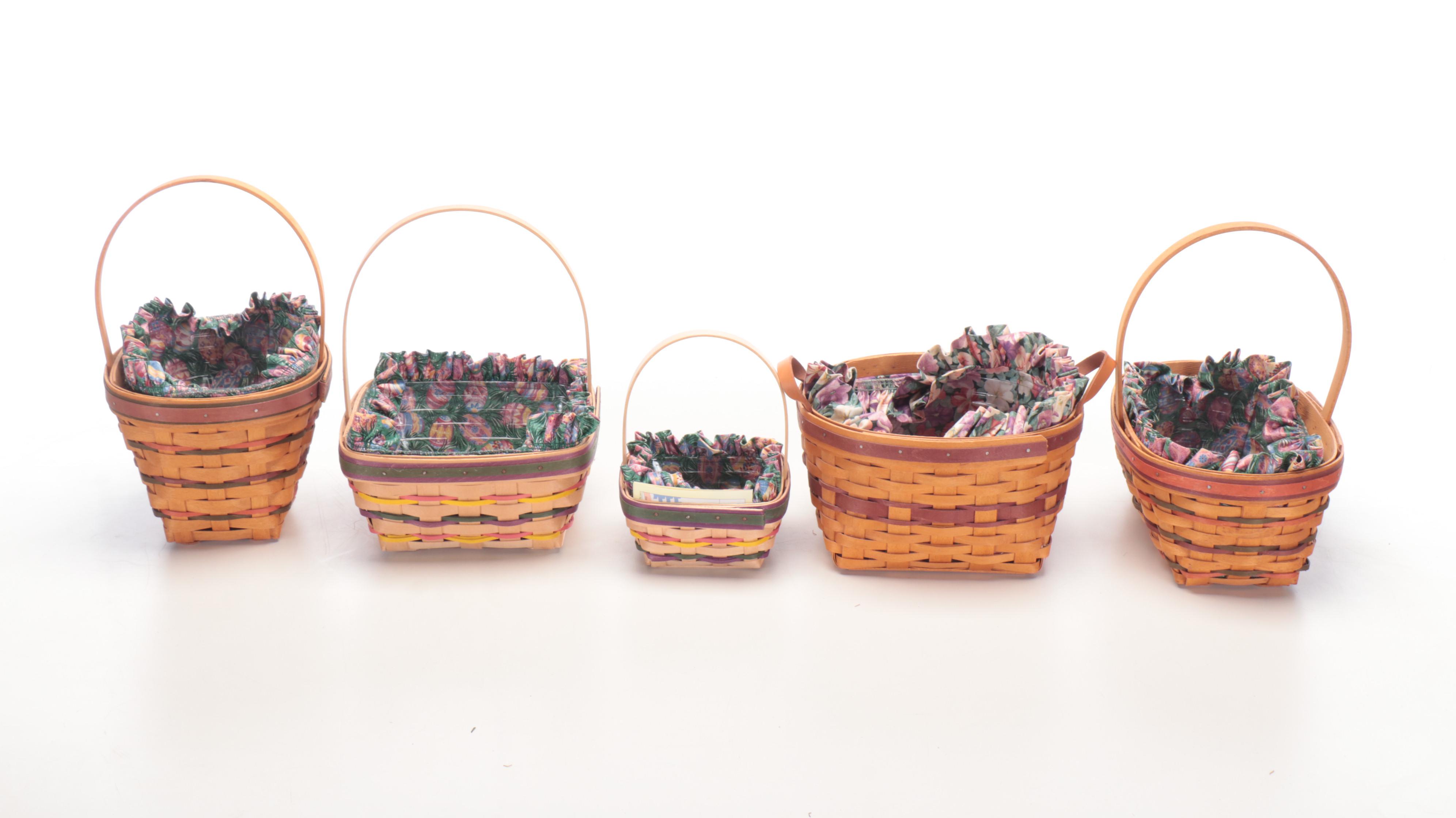 Longaberger Basket Collection with Fabric Liners and Acrylic Inserts, 1990s