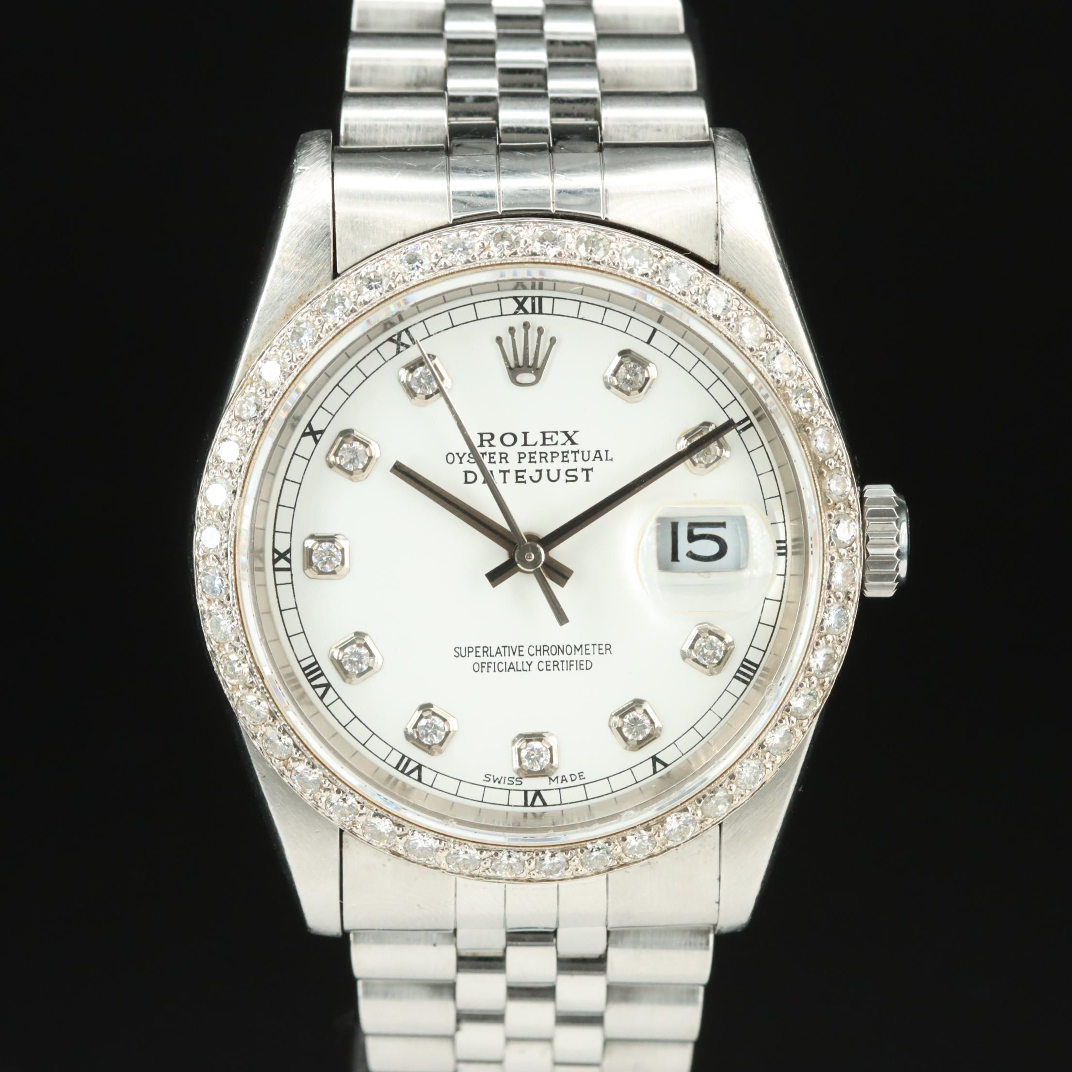 1996 Rolex Custom 1.29 CTW Diamond Dial and Bezel Datejust Watch
