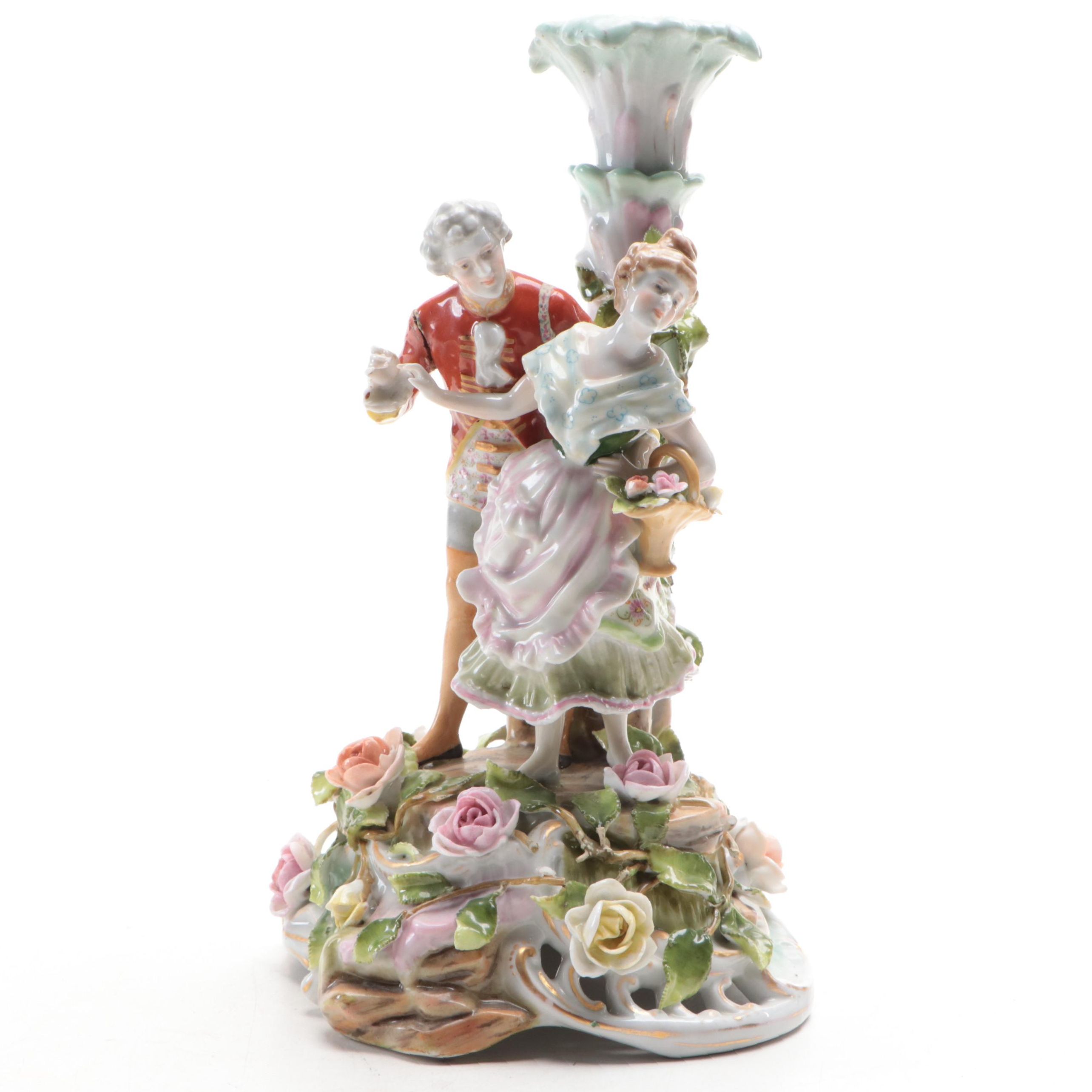Von Schierholz Porcelain Dresden Style Figural Candlestick, 1907-1927