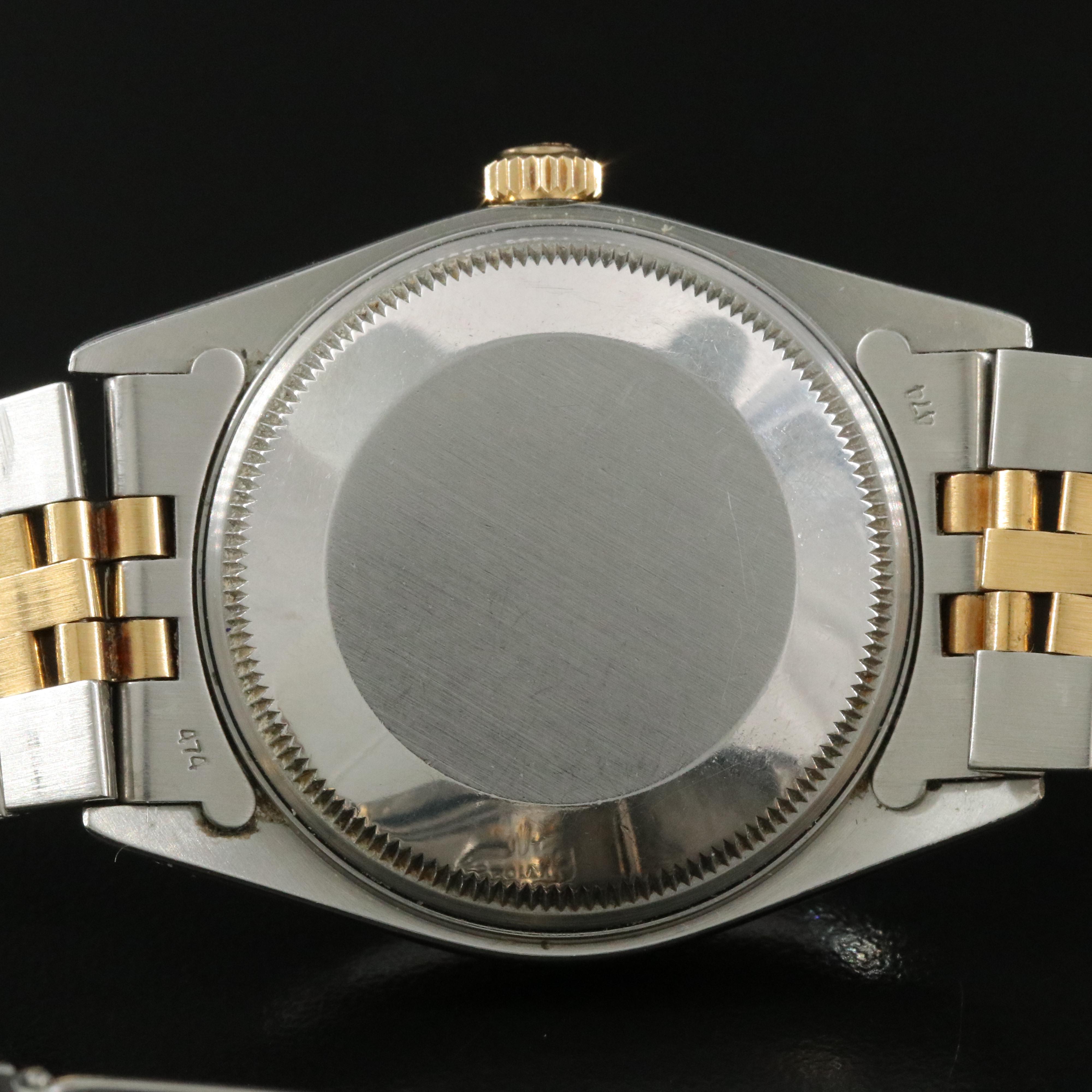 1989 Rolex 18K Engine Turned Bezel Date Watch