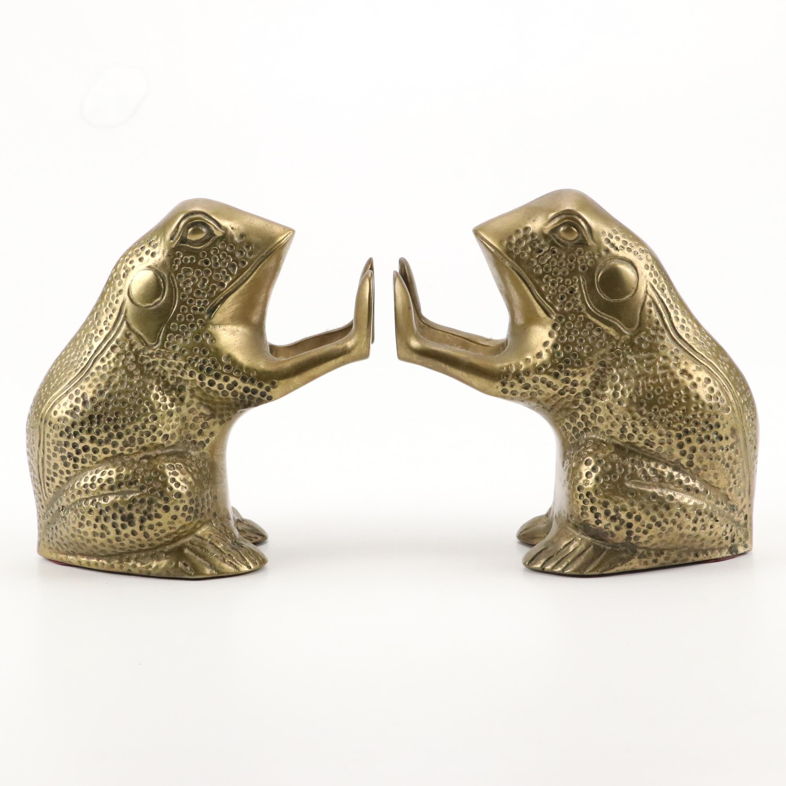 Brass Frog Bookends