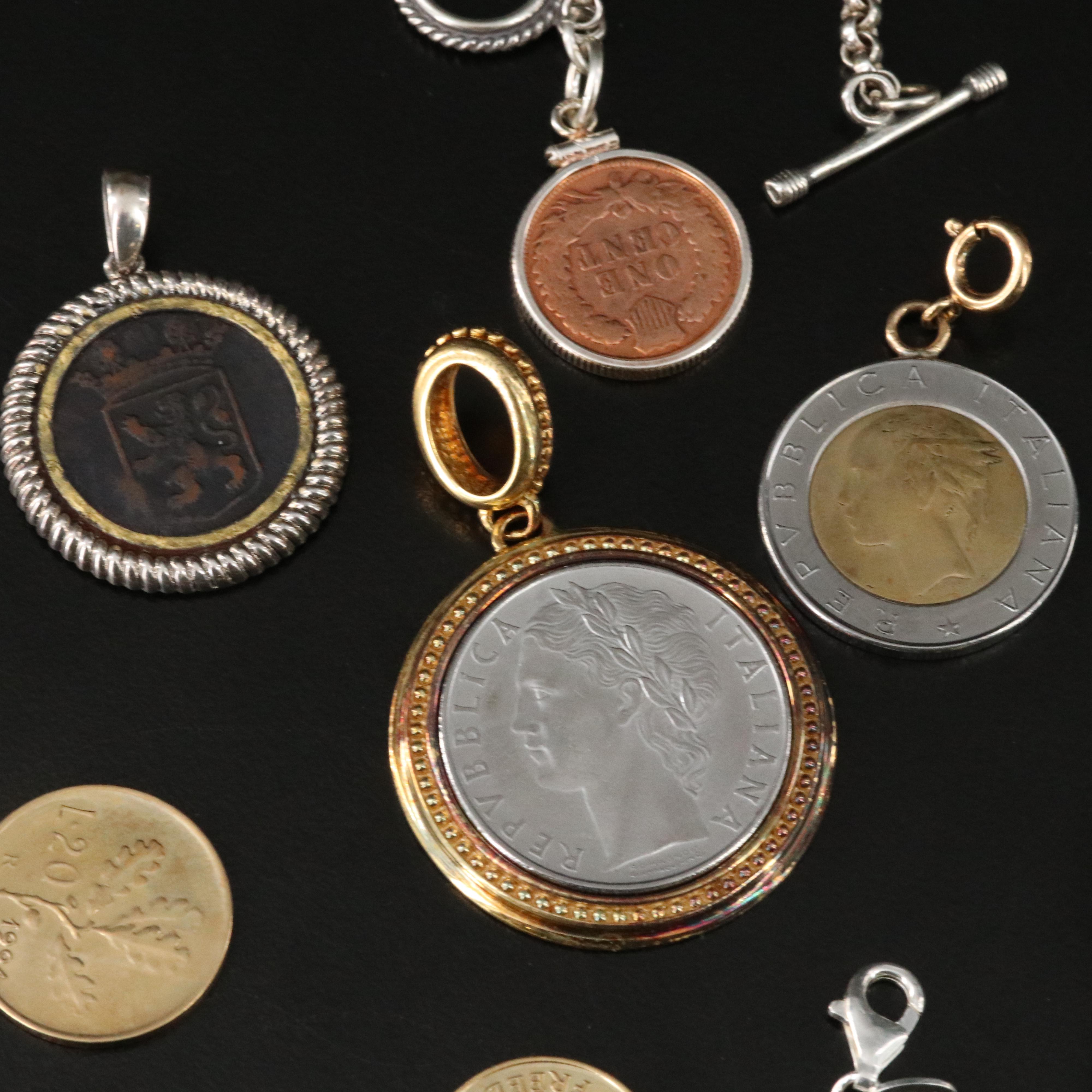 Sterling Jewelry Featuring Indian Head Penny, Foreign Coins and Coin Replicas