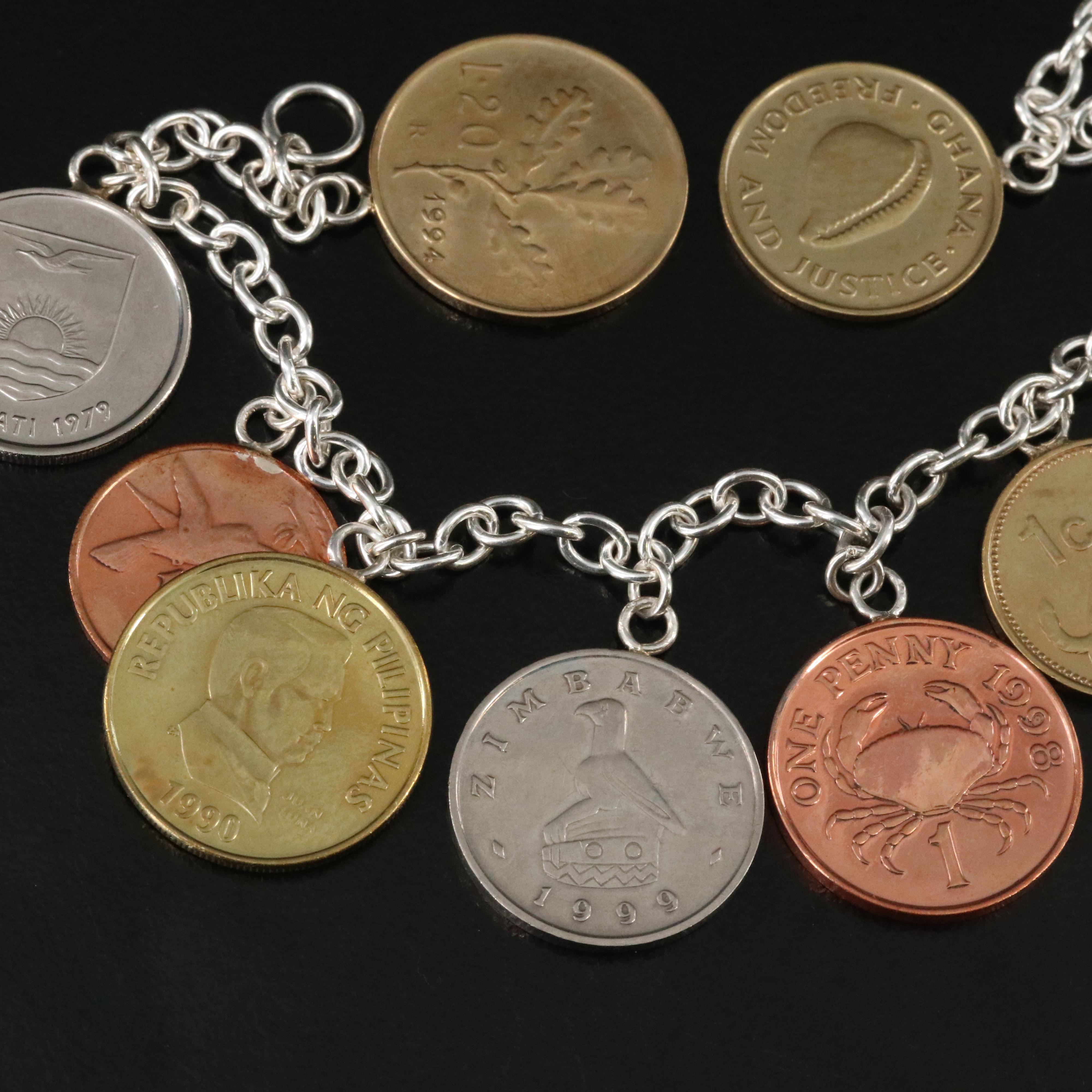 Sterling Jewelry Featuring Indian Head Penny, Foreign Coins and Coin Replicas