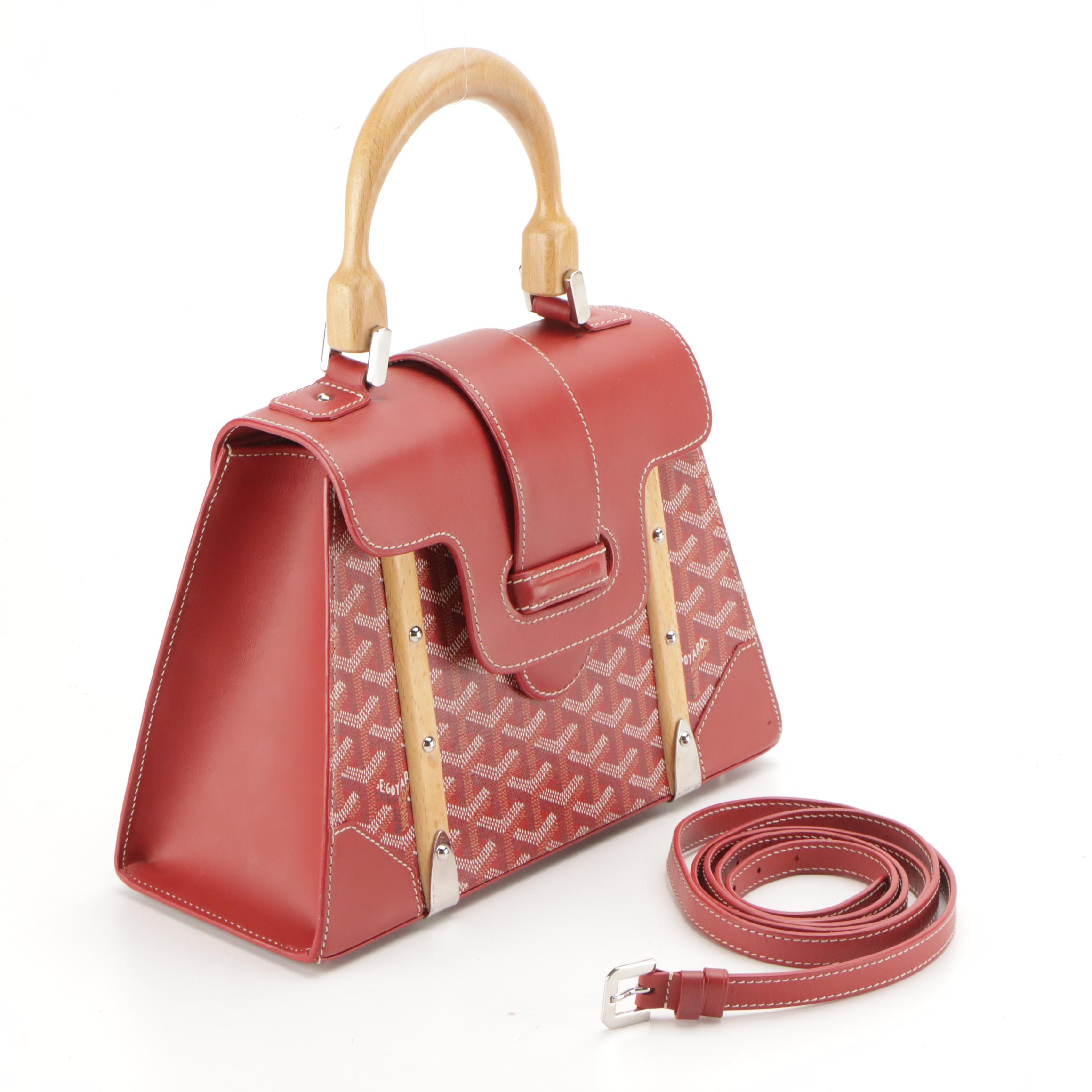 Goyard Saïgon PM Top Handle 2-Way Bag in Red Goyardine Canvas & Clamecy Cowhide