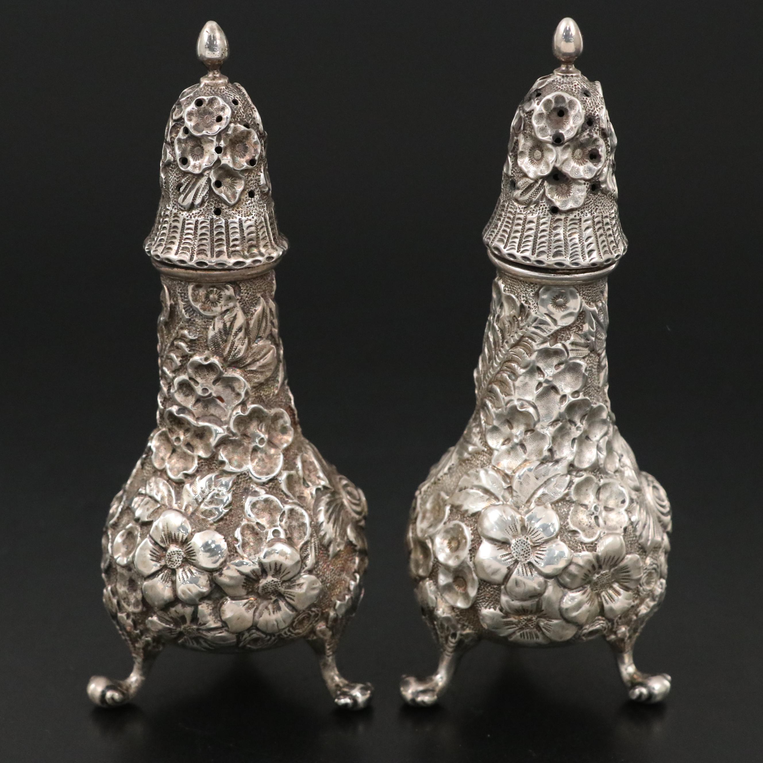 Loring Andrews Repoussé Sterling Silver Salt and Pepper Shakers