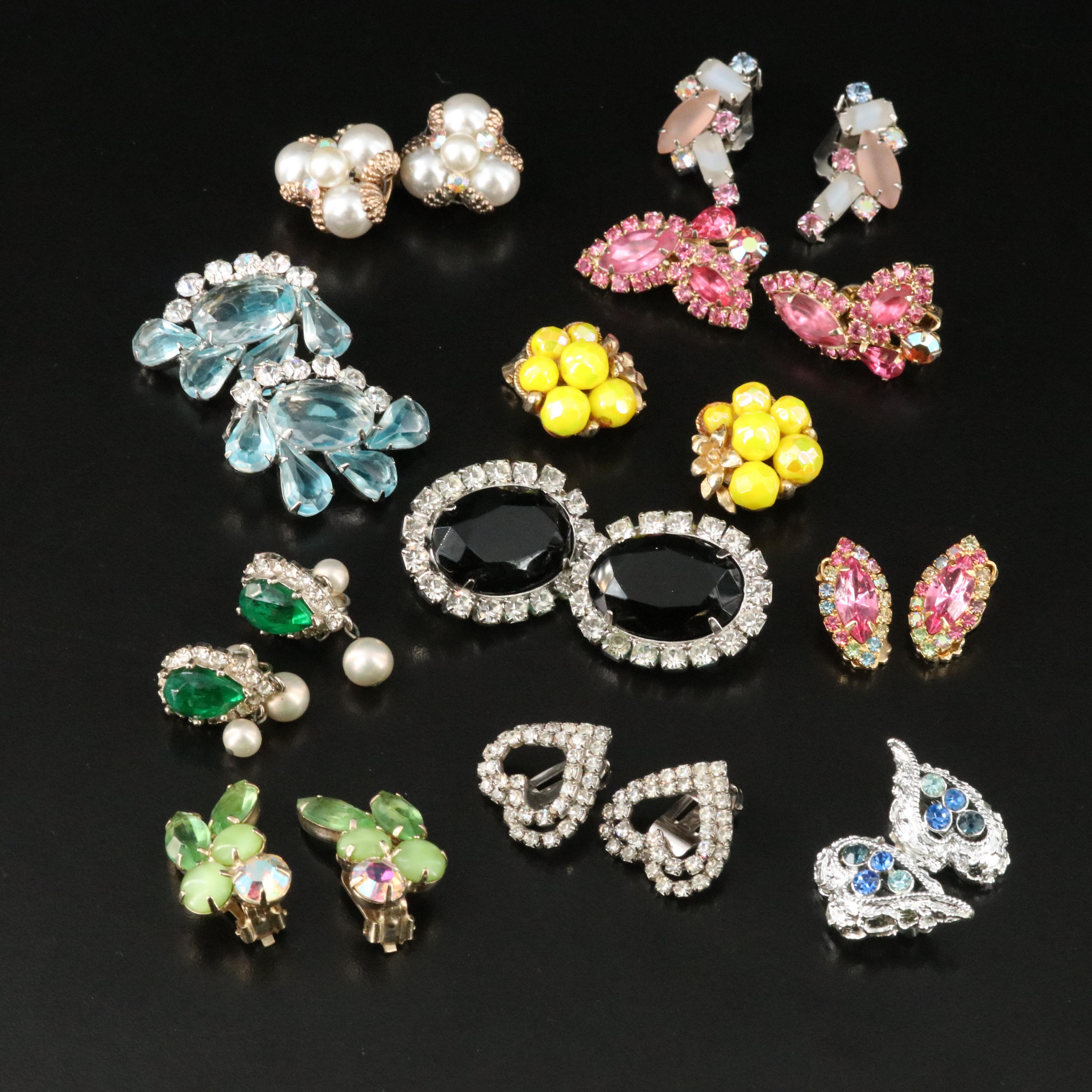 Vintage Rhinestone Earring Collection Featuring Weiss and Coro