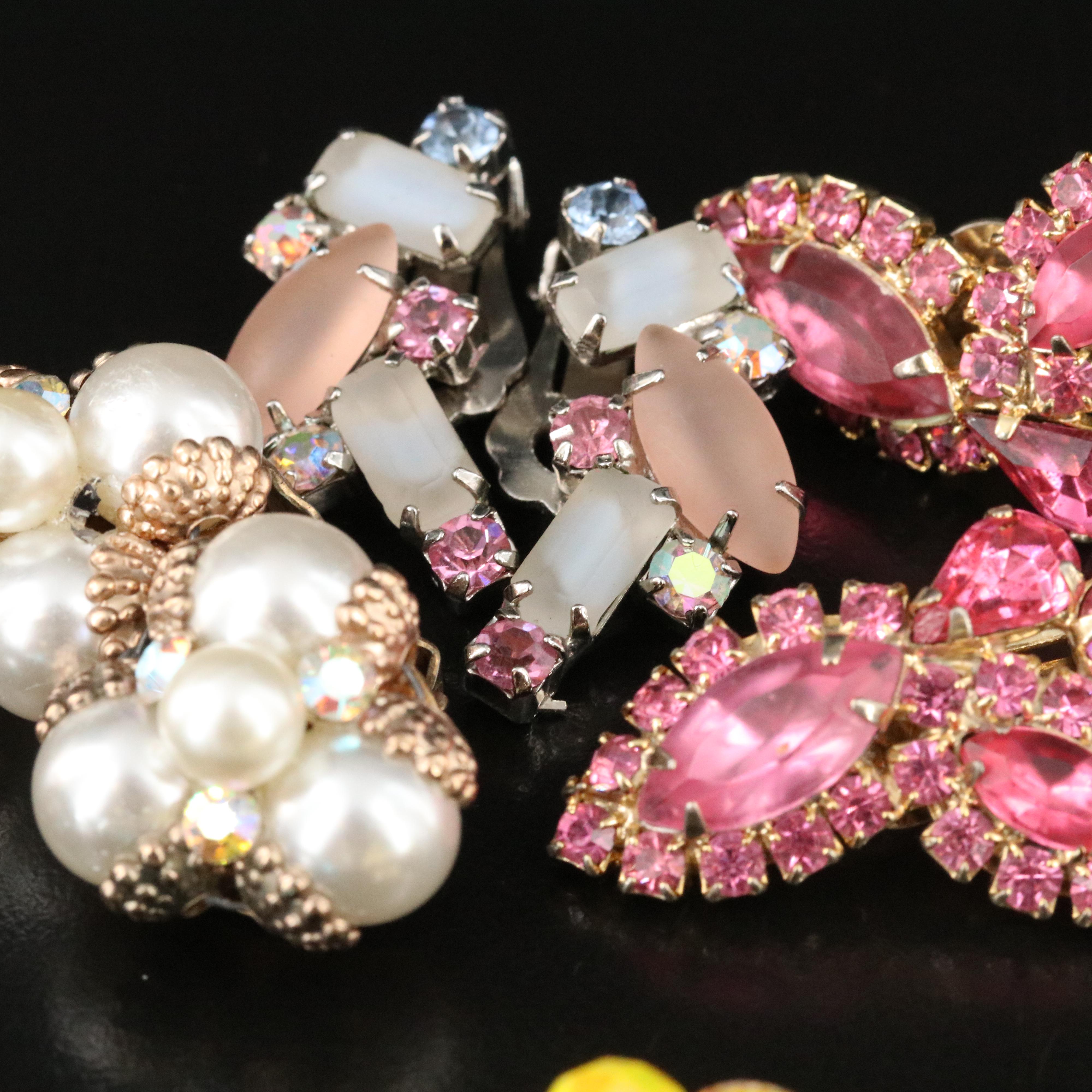 Vintage Rhinestone Earring Collection Featuring Weiss and Coro