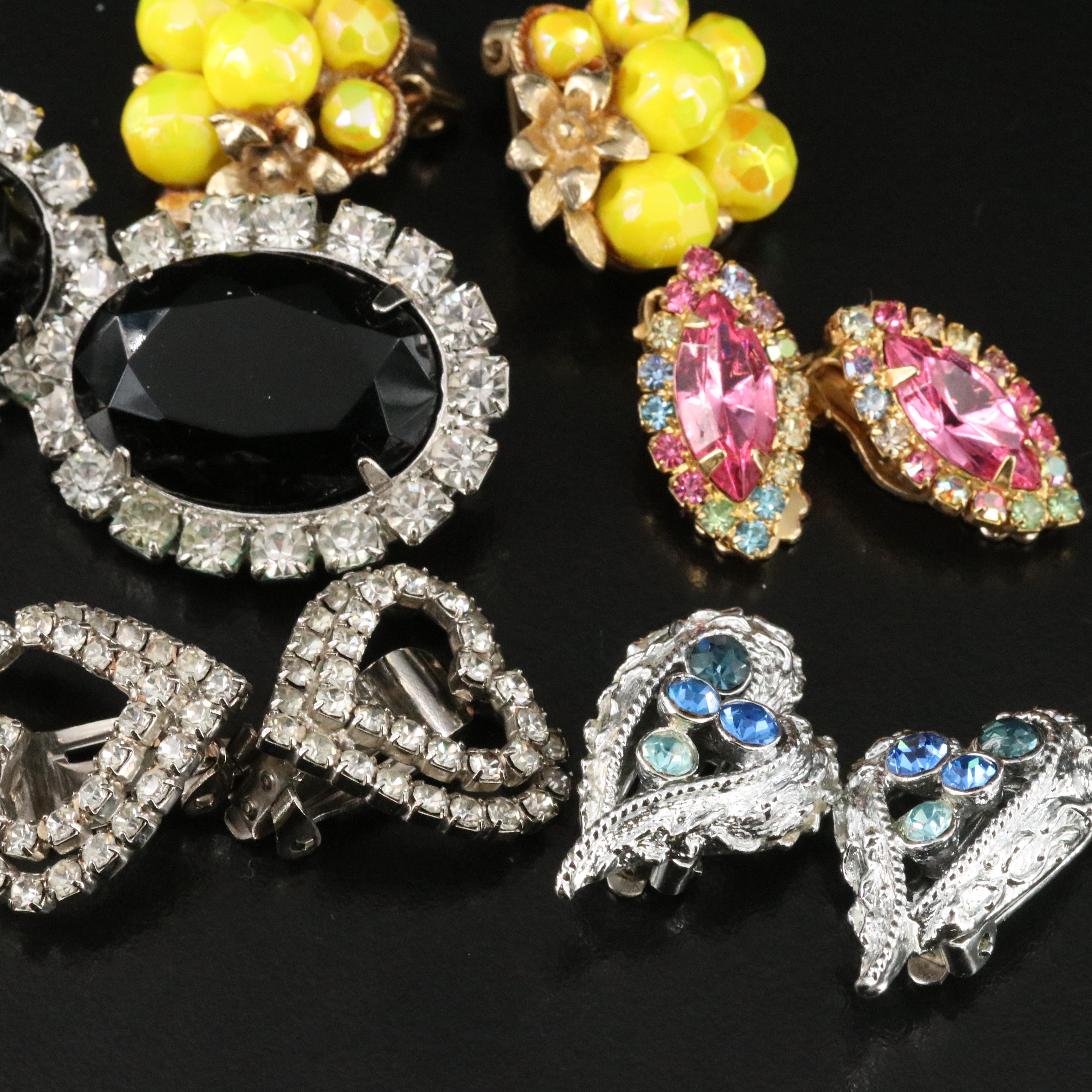 Vintage Rhinestone Earring Collection Featuring Weiss and Coro