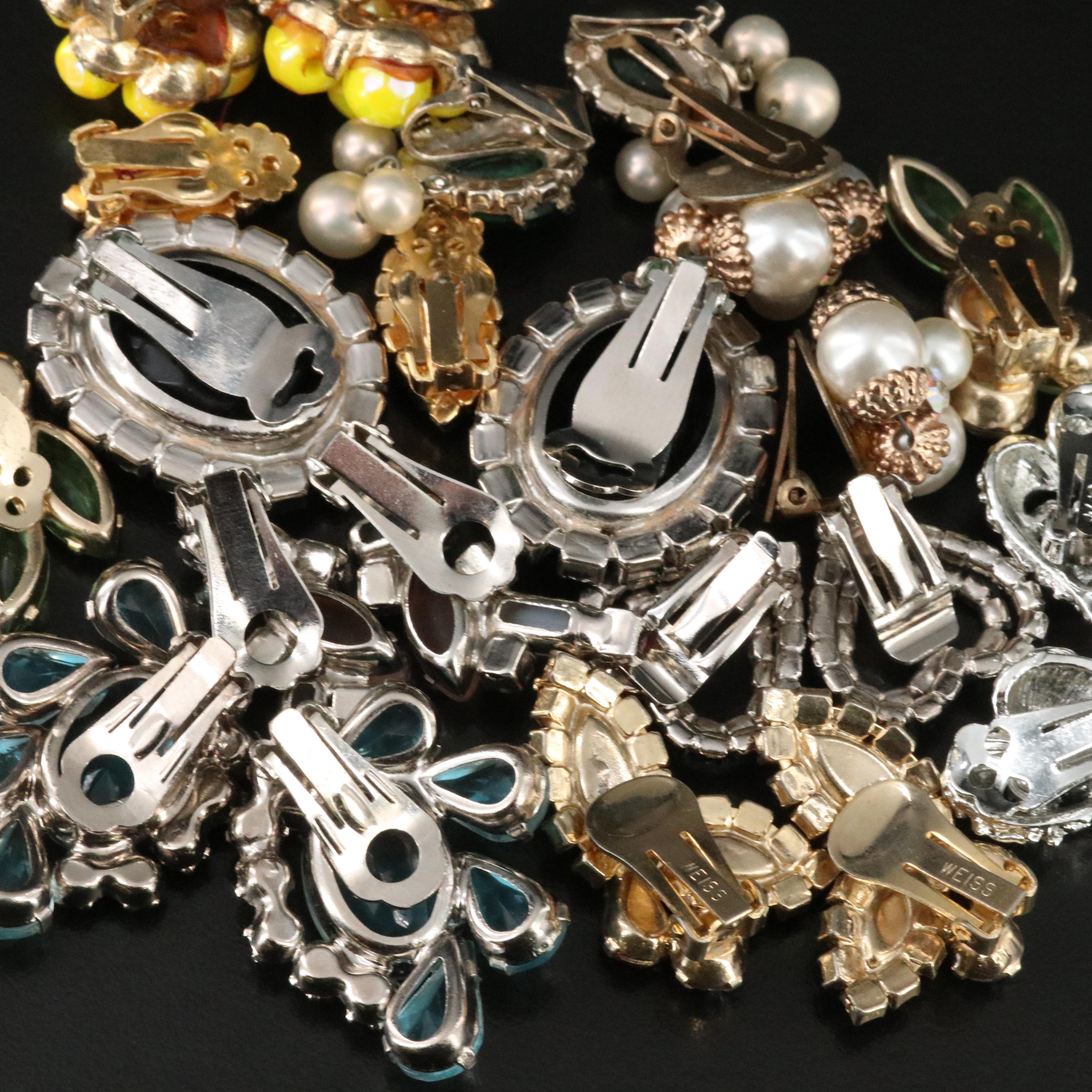 Vintage Rhinestone Earring Collection Featuring Weiss and Coro