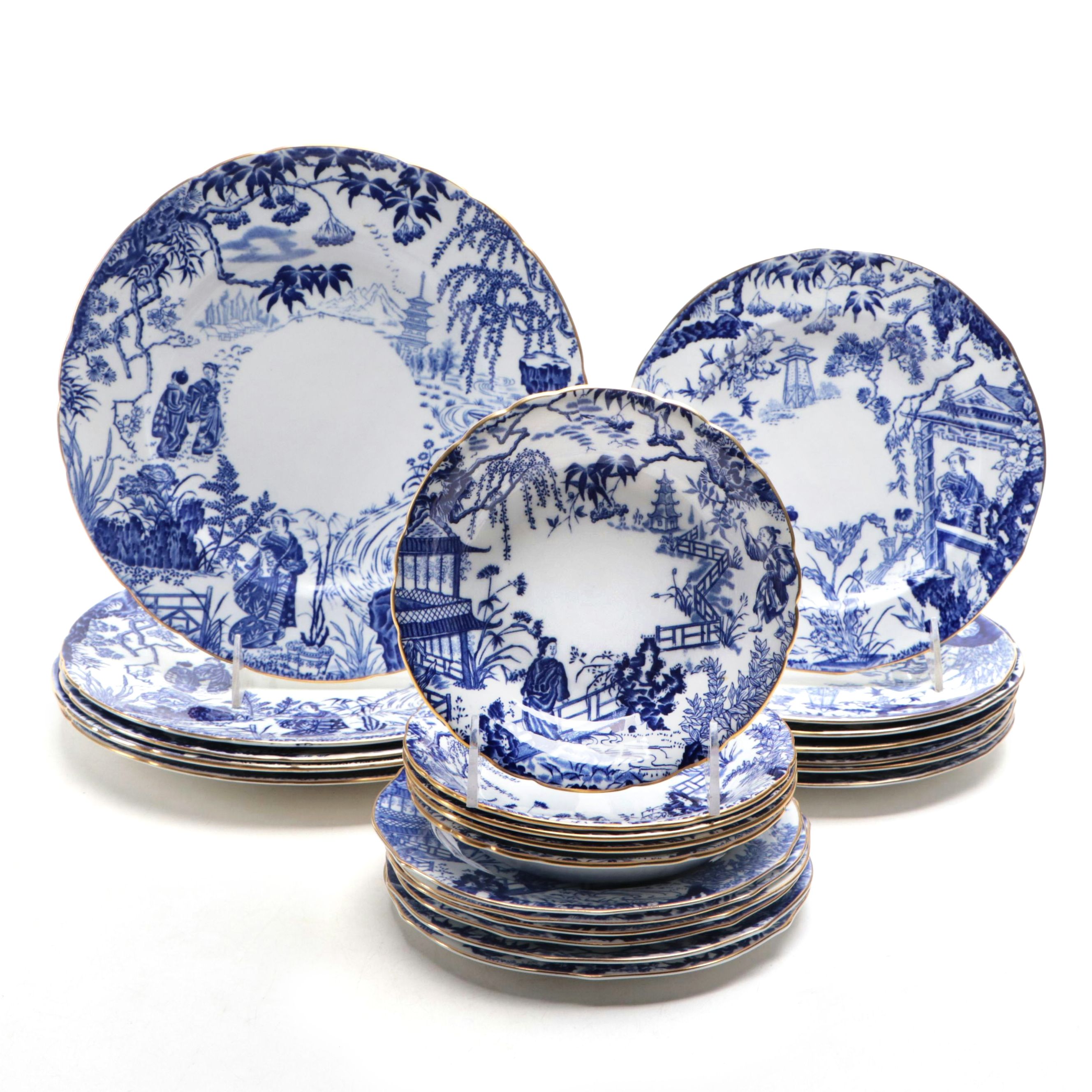 Royal Crown Derby Bone China "Mikado" Plates and Bowls, 20th Century