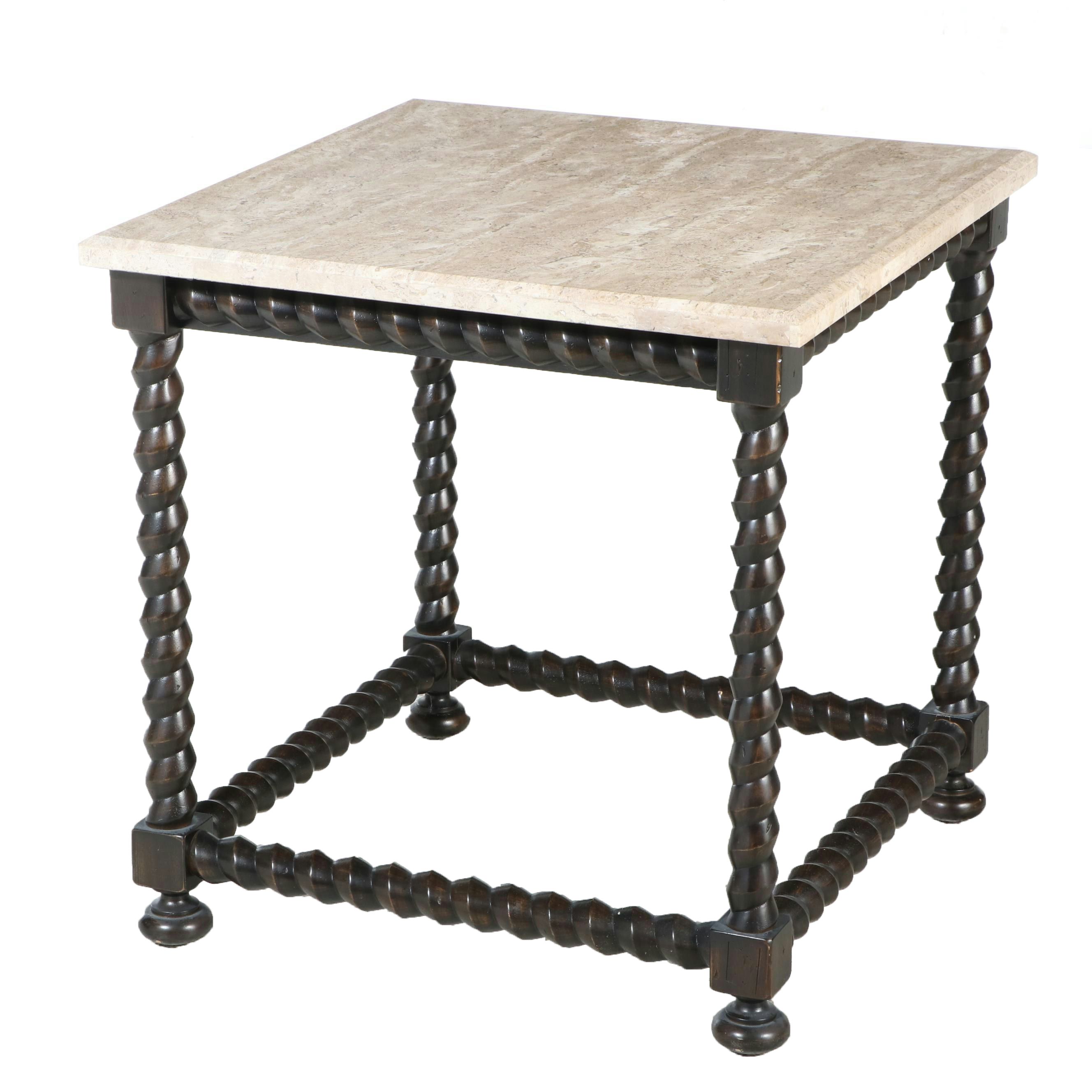 Bernhardt "Cordova" Ebonized Hardwood and Laminated Travertine Side Table