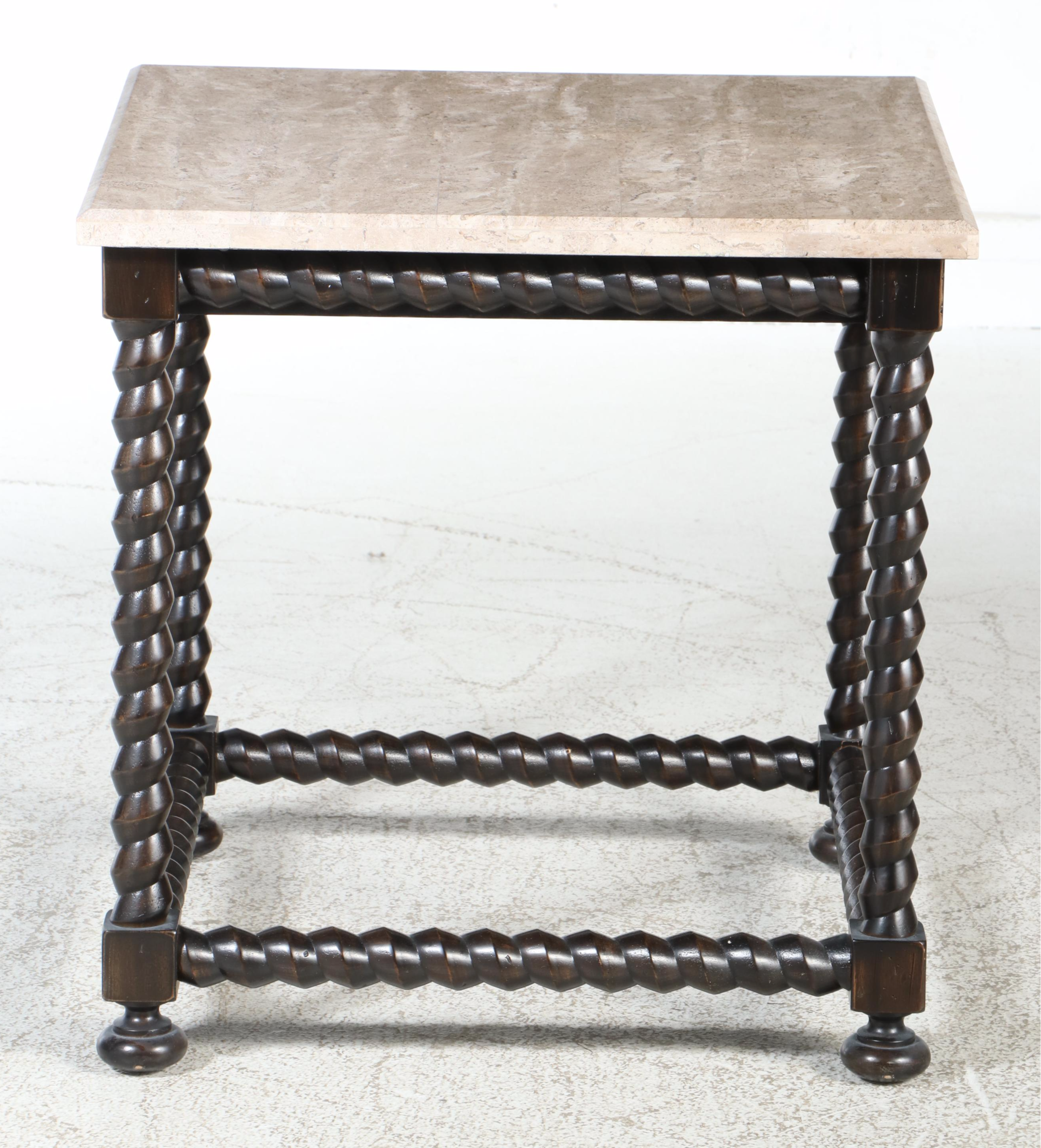 Bernhardt "Cordova" Ebonized Hardwood and Laminated Travertine Side Table
