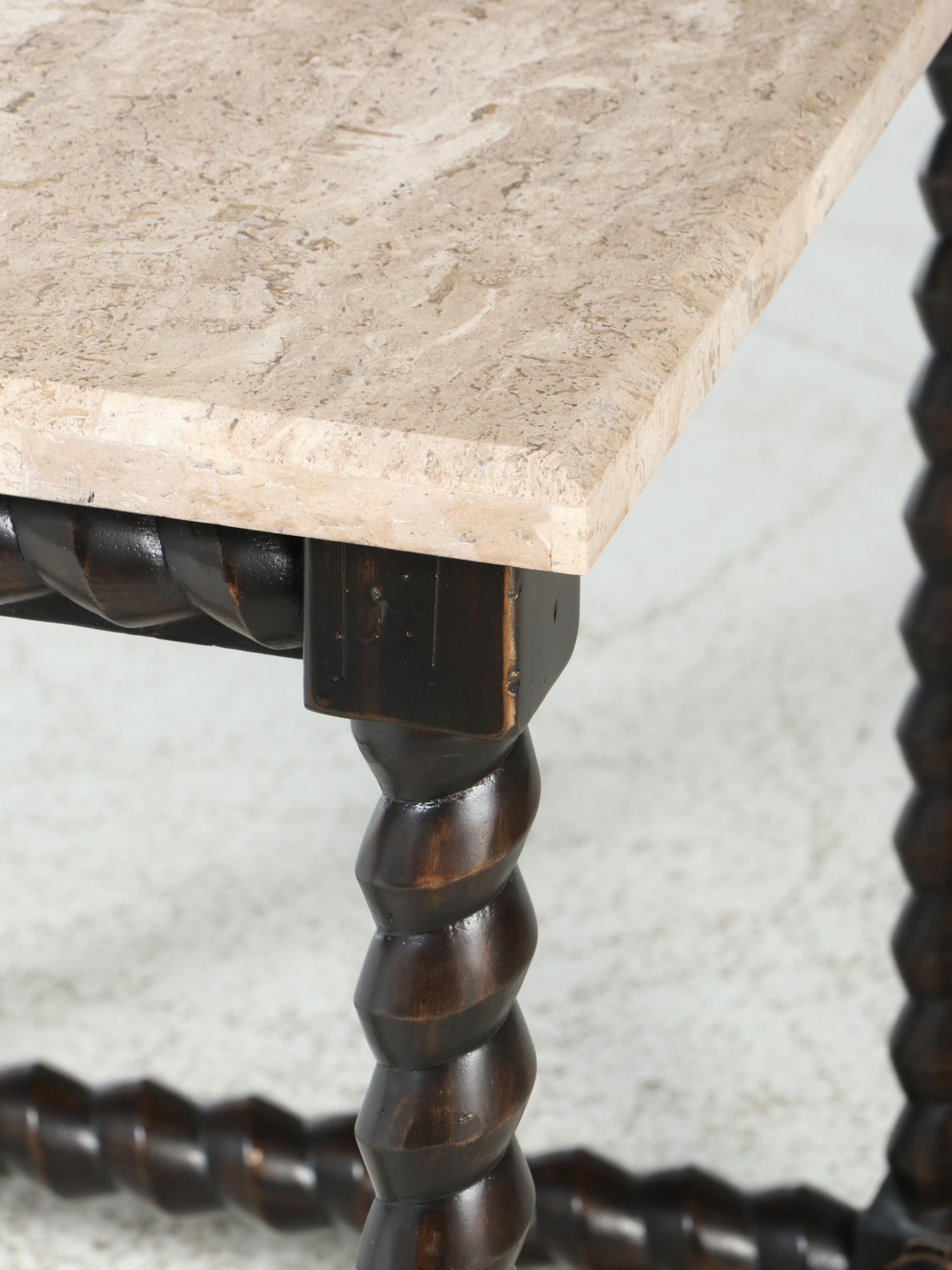 Bernhardt "Cordova" Ebonized Hardwood and Laminated Travertine Side Table