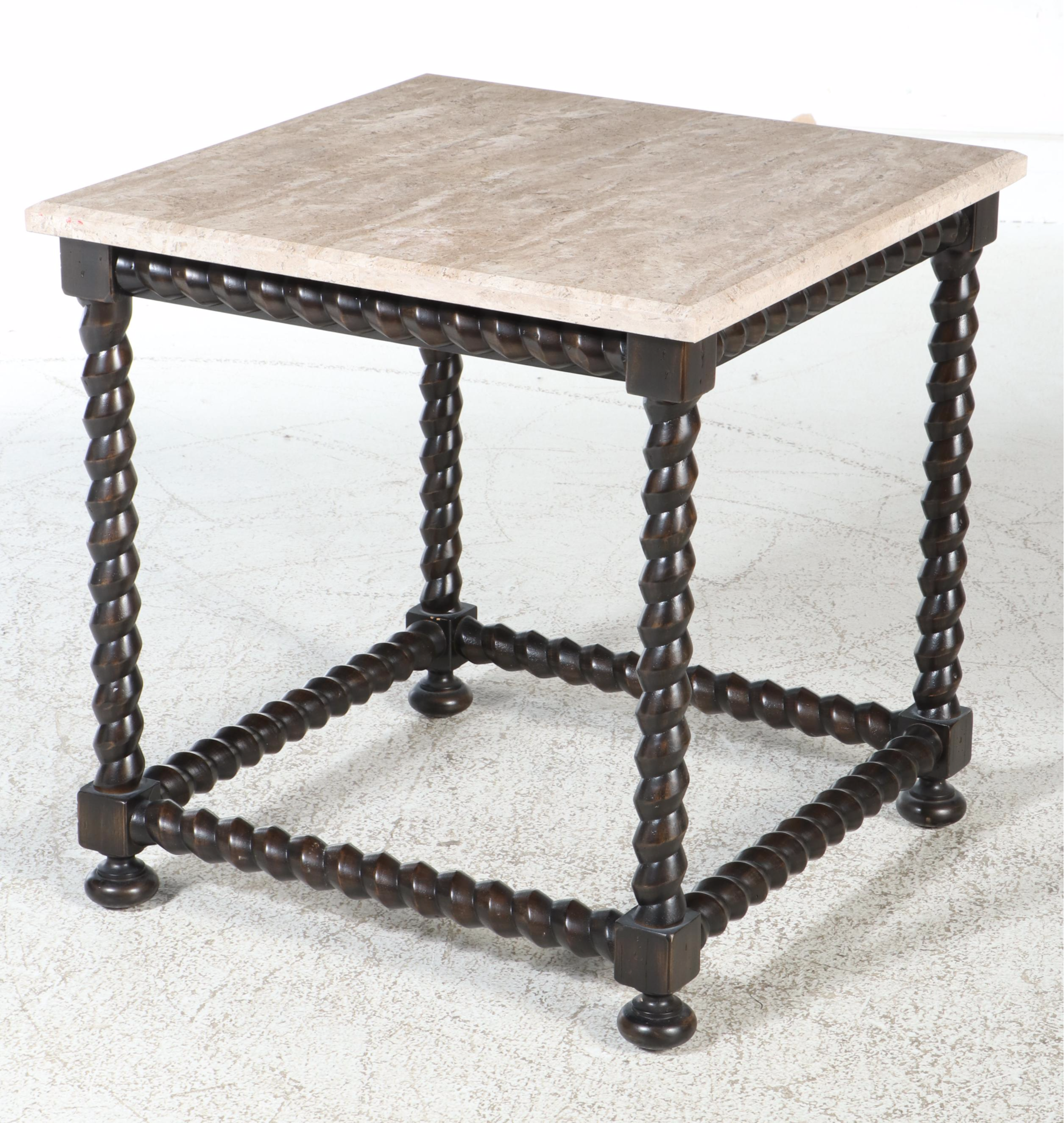 Bernhardt "Cordova" Ebonized Hardwood and Laminated Travertine Side Table