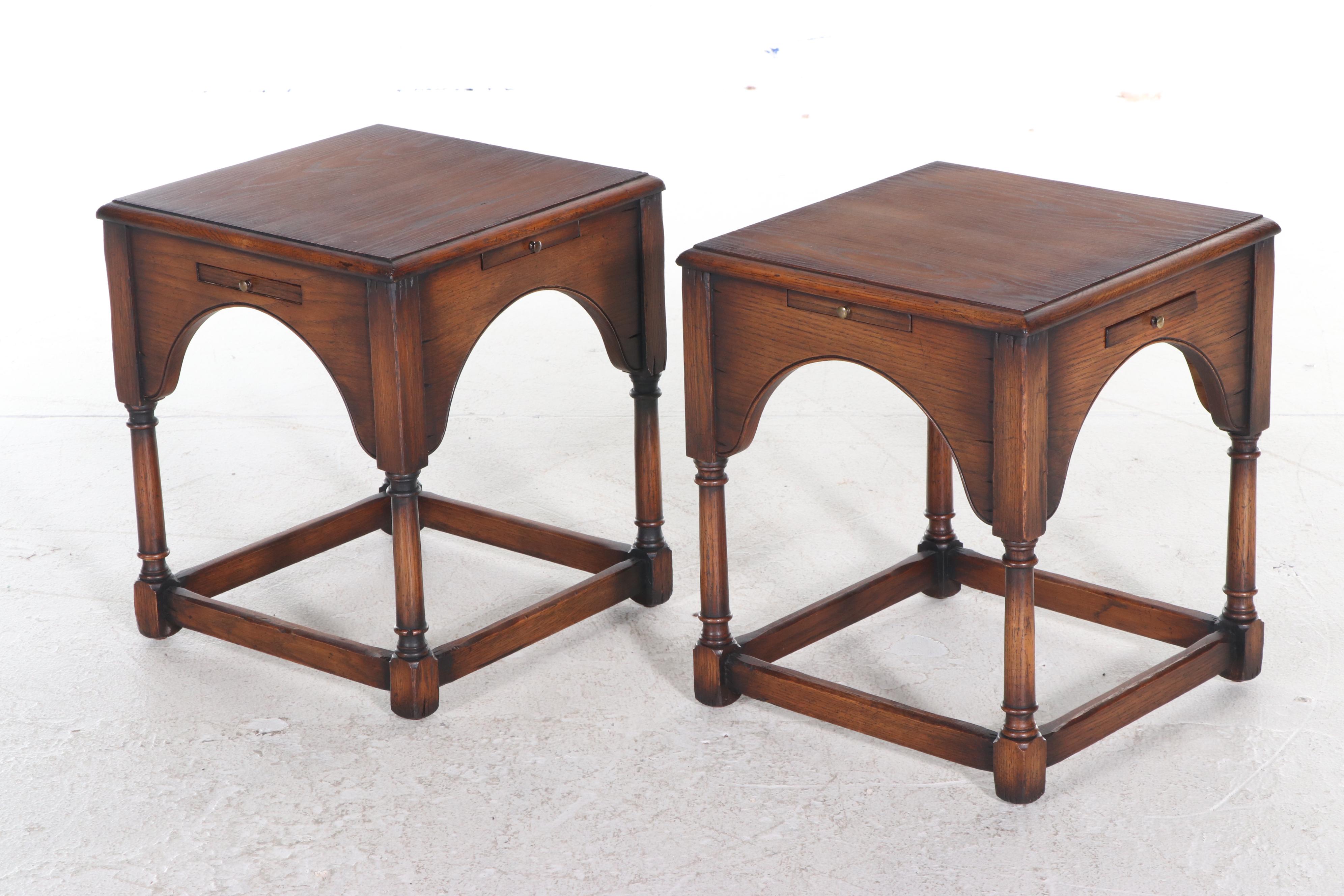 Pair of Yorkshire House English Provincial Style Oak Side Tables