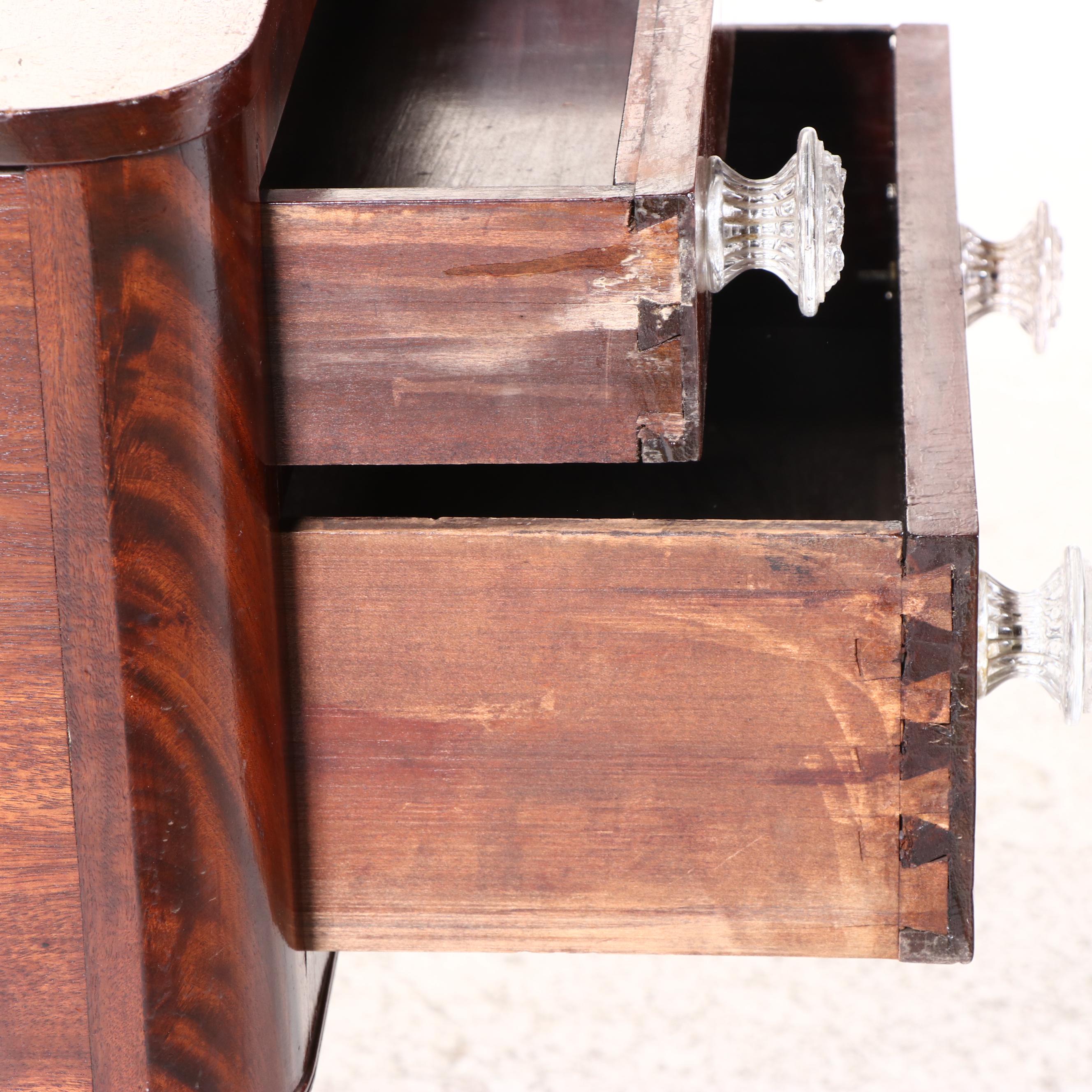 American Classical Flame and Carved Mahogany Two-Drawer Side Table, Circa 1830